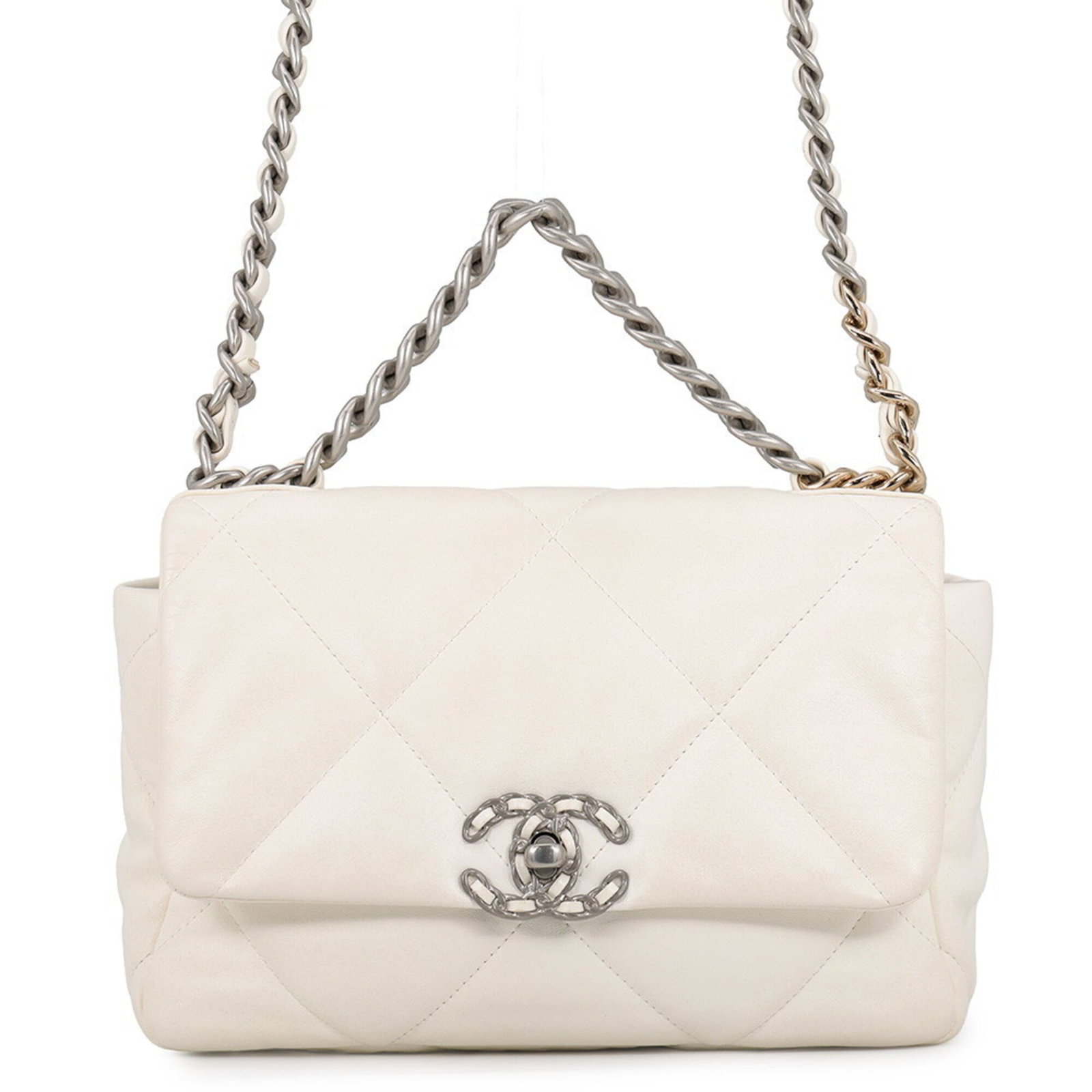 Shoulder Bag Leather Chanel: Shoulder Bag Leather Chanel White leather shoulder bag from Chanel, made in France with dimensions of 18cm x 26cm x 7.5cm. This classic design features high-quality materials and a timeless style
