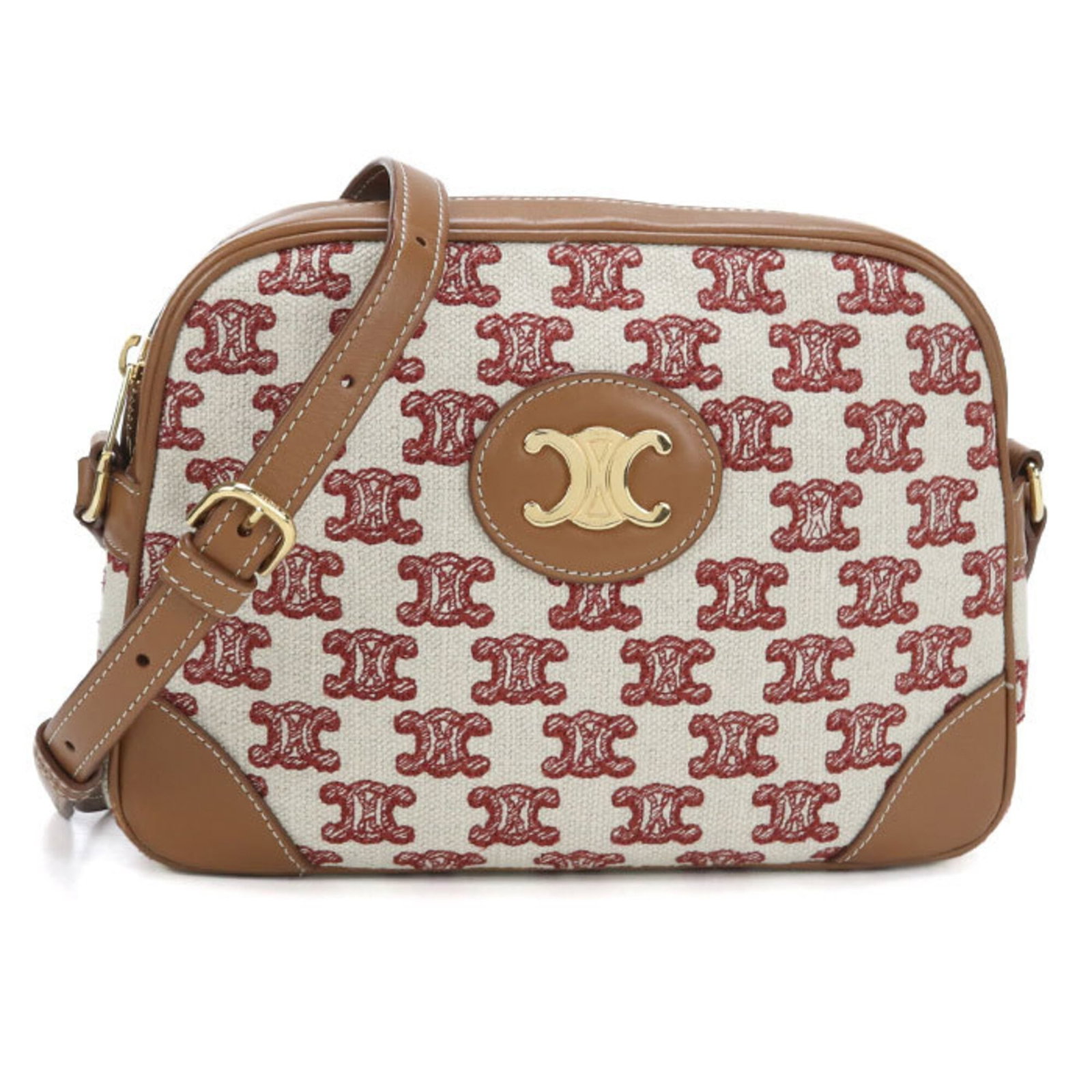 Shoulder Bag Canvas: Shoulder Bag Canvas Canvas shoulder bag from Celine, crafted in Italy with a rich brown canvas material and gold hardware details. Measuring 16.5cm x 23cm x 5.5cm, this stylish bag features a classic 