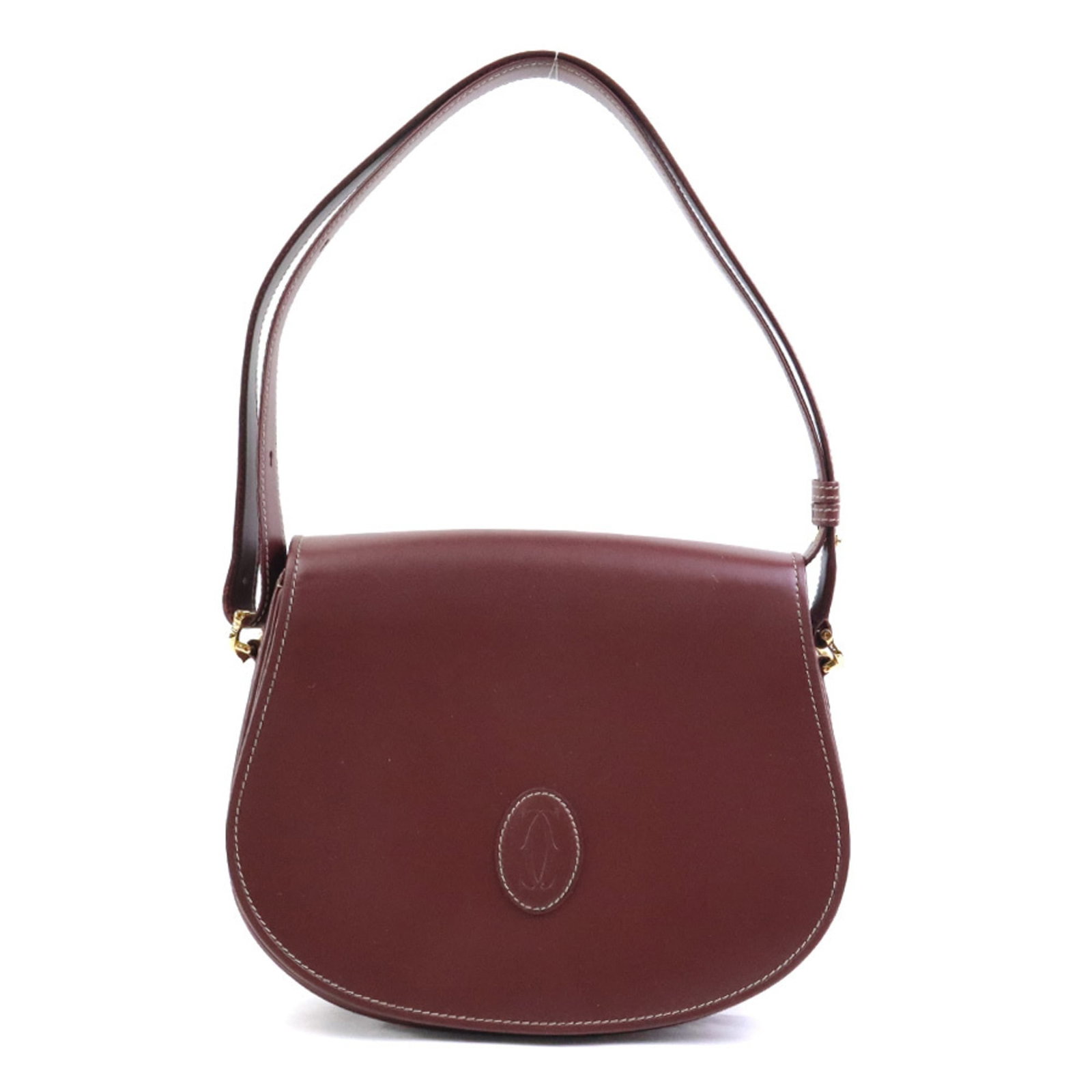 Shoulder Bag Leather by Cartier: Shoulder Bag Leather by Cartier Bordeaux leather shoulder bag by Cartier, featuring a classic design with a magnet closure. Measuring 22cm x 27cm x 6cm, it has adjustable strap lengths from 66cm to