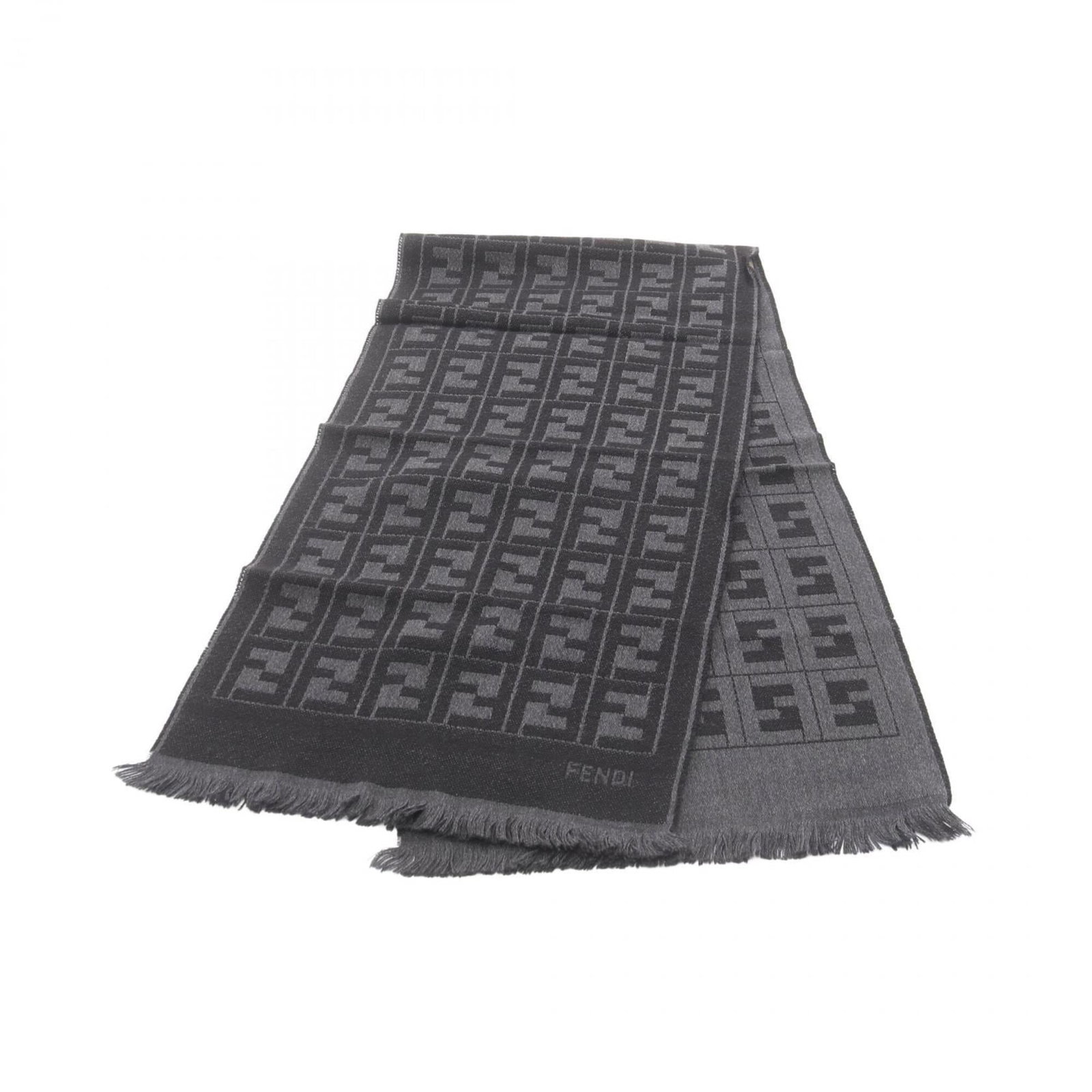 Fendi Wool: Fendi Wool Fendi Wool Stole - A luxurious black wool stole with subtle gray undertones, measuring 1.56m x 36cm in size. Crafted from high-quality wool, its sleek design makes it a versatile accessory 