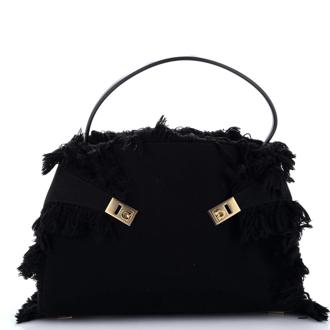 Ferragamo Large Shoulder Bag with Fringed Canvas Leather (1 of 6)