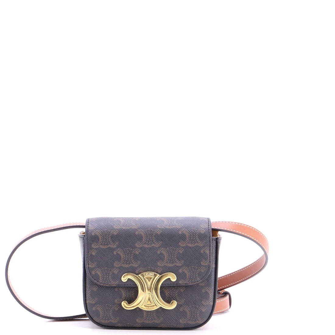 Triomphe Coated Canvas Mini Celine Shoulder Bag Claude: Triomphe Coated Canvas Mini Celine Shoulder Bag Claude Triomphe Coated Canvas Mini Celine Shoulder Bag Claude - A stylish and compact shoulder bag with a rich, brown canvas exterior and gold hardware.