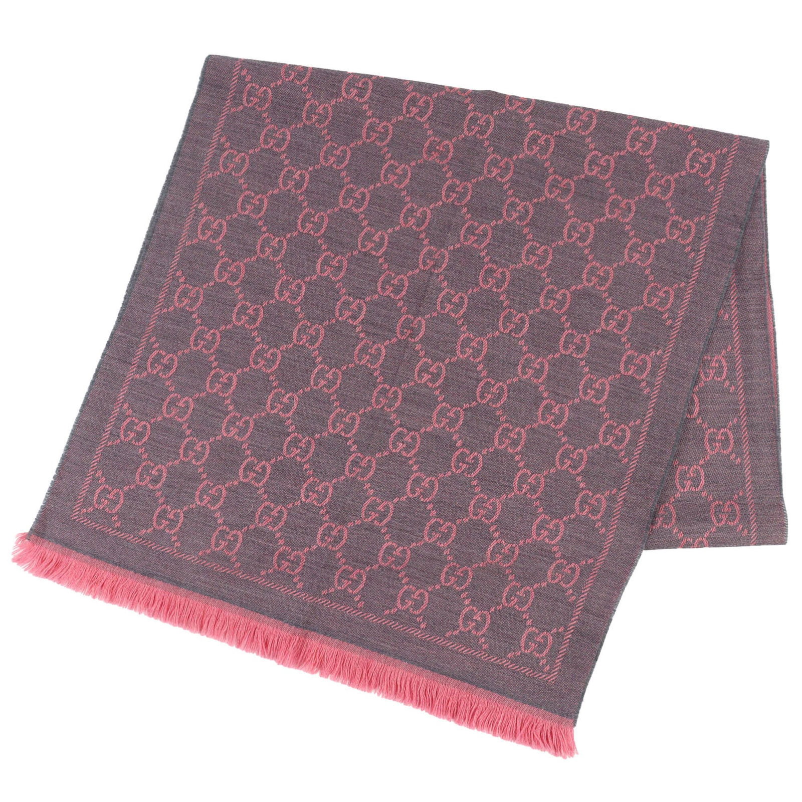 Gucci Stole Wool 100%: Gucci Stole Wool 100% Stole from Gucci, crafted in Italy with 100% wool material, this pink women's stole boasts a striking design. Measuring 1.88m x 48cm, it offers a generous length and width to add