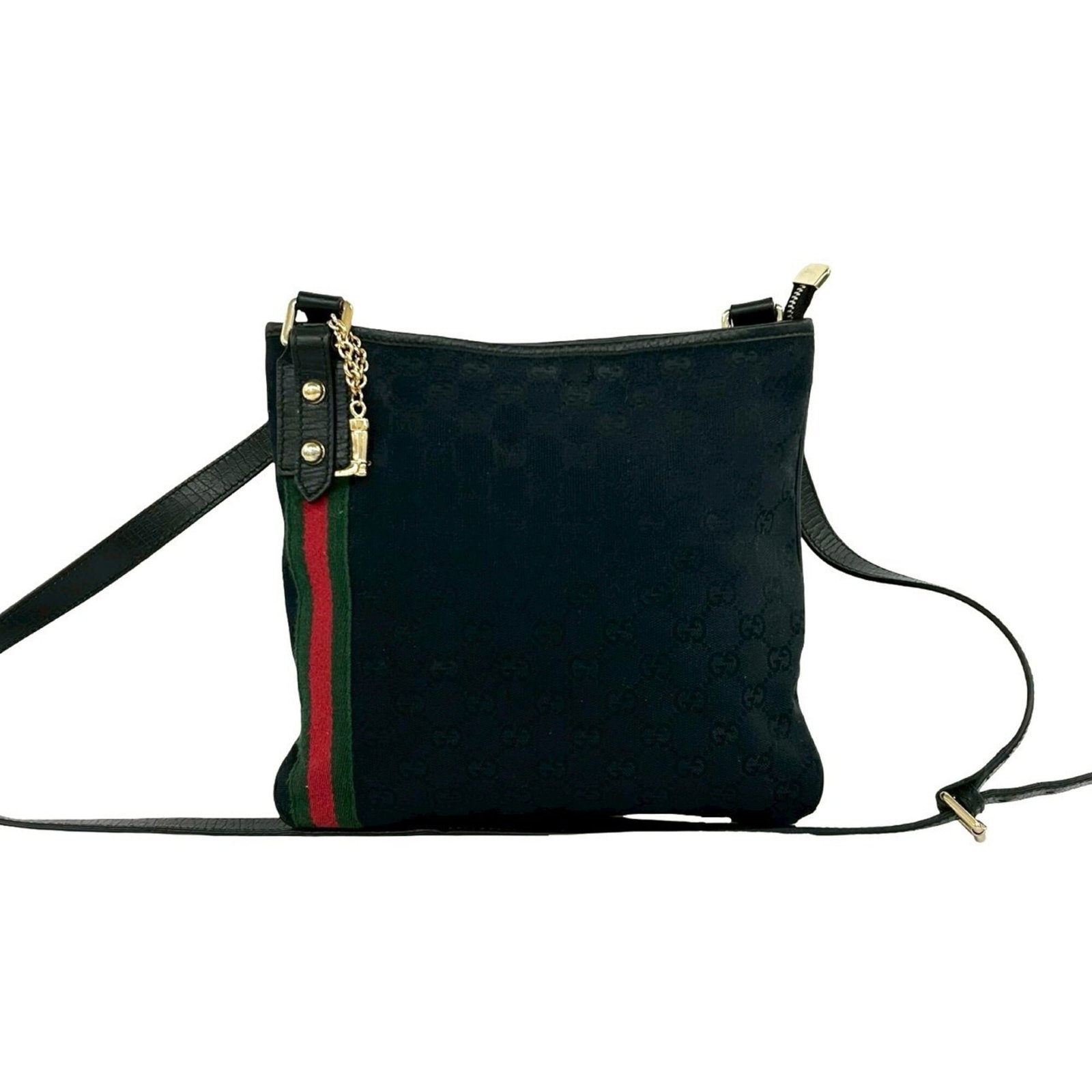 Gucci Pochette Shoulder Bag Canvas Leather: Gucci Pochette Shoulder Bag Canvas Leather Item Specifics: Brand: Gucci Type: Pochette, Shoulder bag Material: Canvas , Leather Color: Black, Green, Red color Gender: Women Size (HxWxD): 23cm x 25cm /