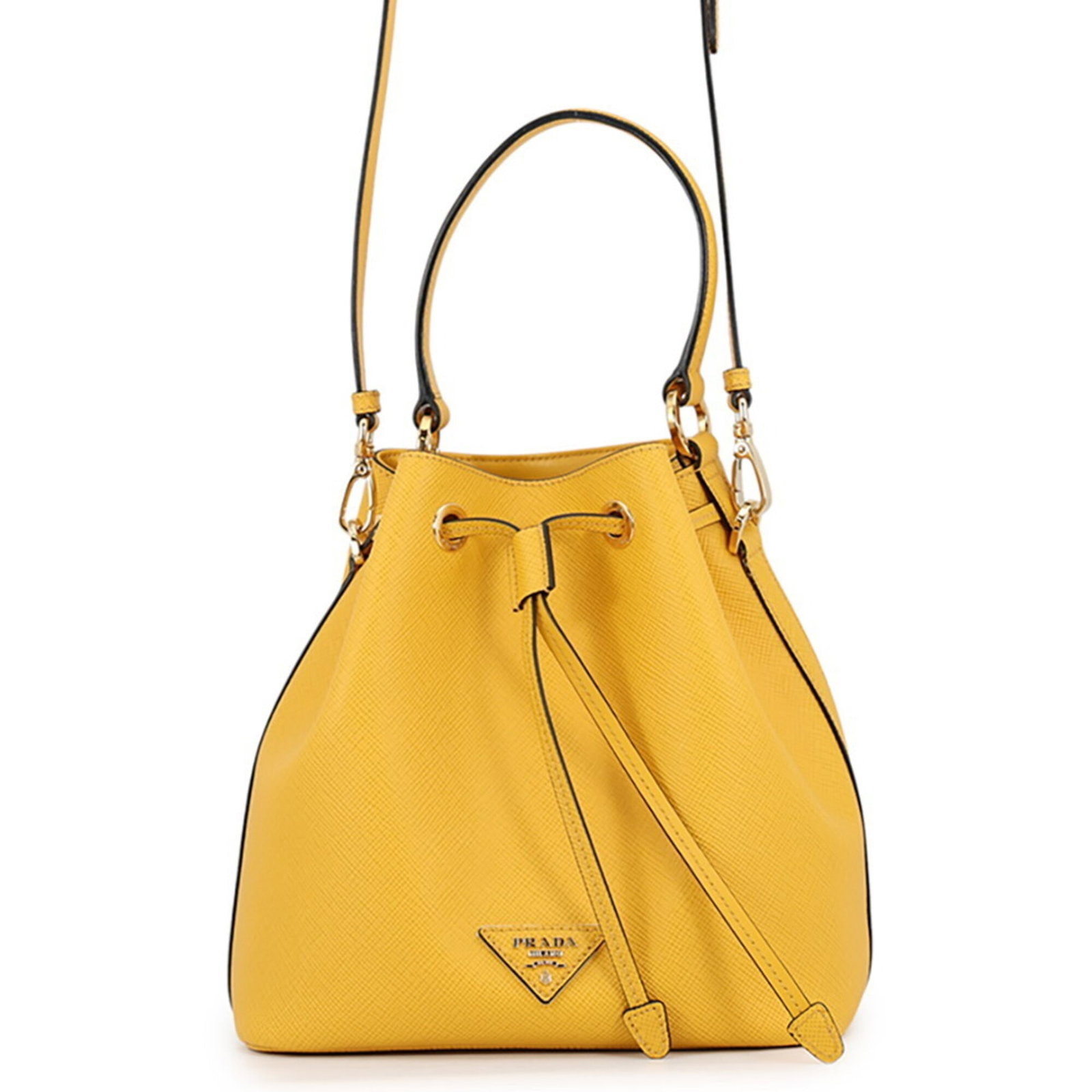 Handbag leather by Prada: Handbag leather by Prada Prada Country of Origin: Italy, Material: Leather, Color: Yellow. This handbag boasts the iconic Italian craftsmanship and attention to detail that Prada is renowned for,