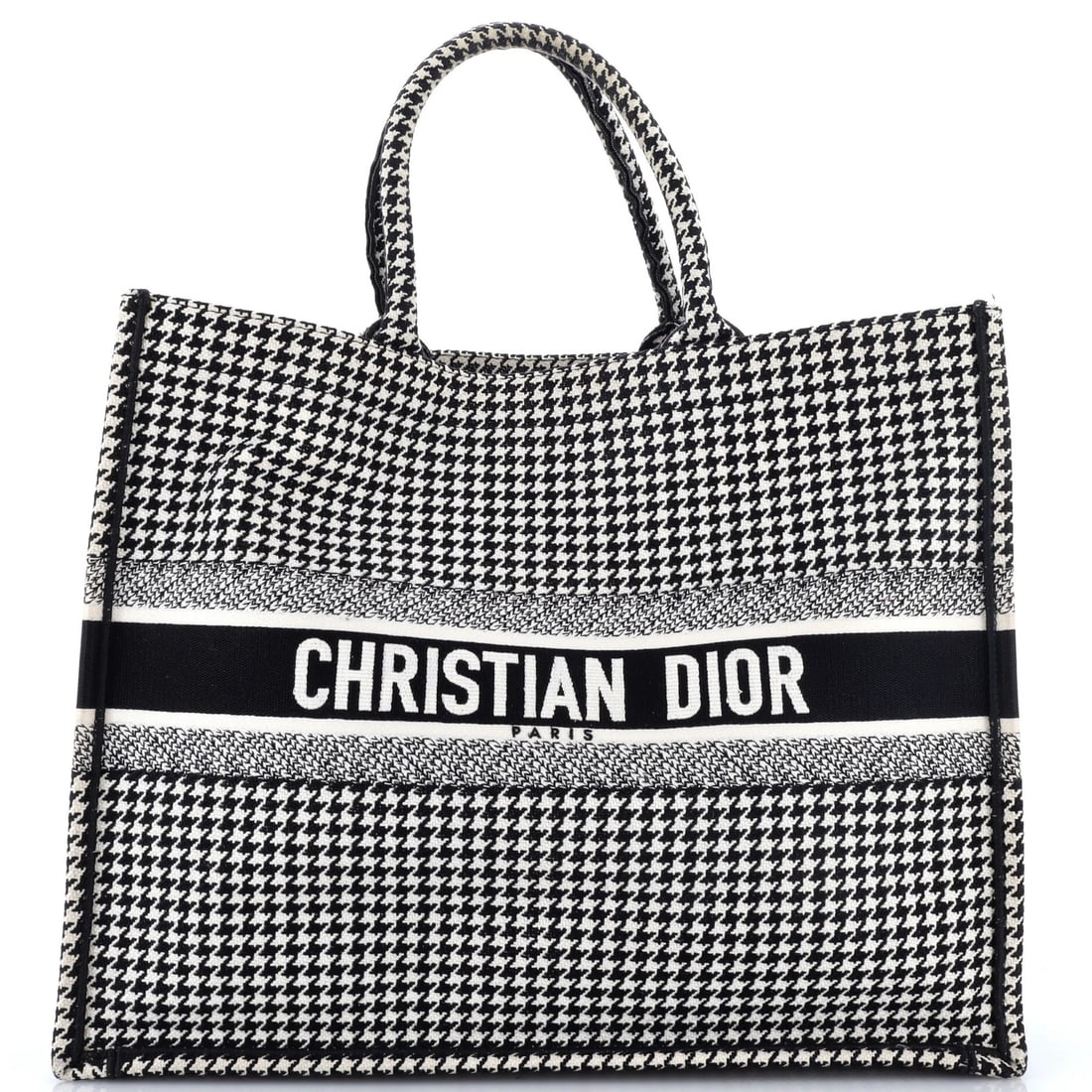 Houndstooth Canvas Tote Book Large by Christian Dior: Houndstooth Canvas Tote Book Large by Christian Dior Black Houndstooth Canvas Tote Book Large by Christian Dior, featuring the iconic houndstooth pattern in canvas construction. This large tote