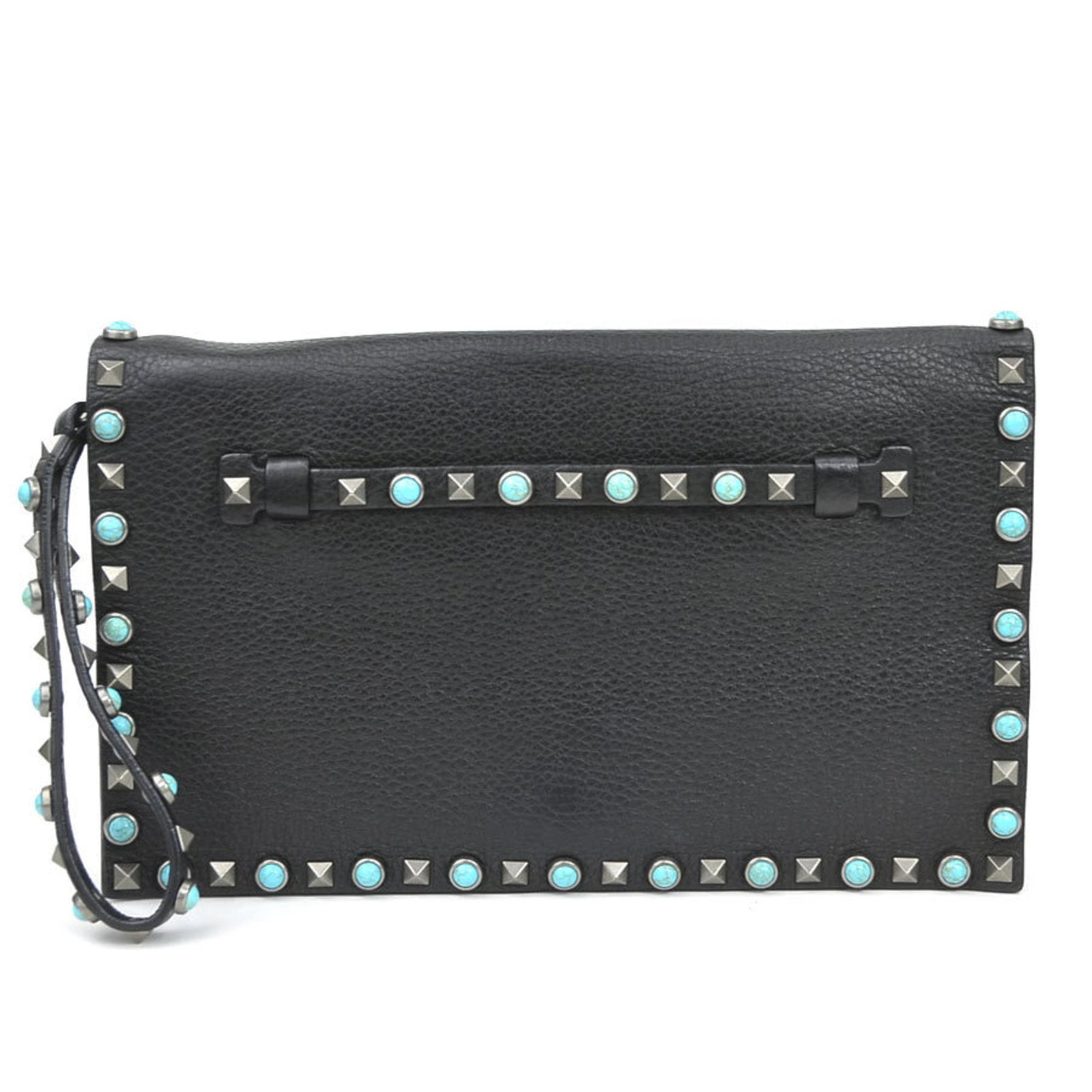 Garavani Valentino Leather Clutch: Garavani Valentino Leather Clutch Black leather clutch from Valentino Garavani, Italy. Made with high-quality materials and featuring a sleek design, this clutch measures 17cm x 27.5cm x 2.5cm. A