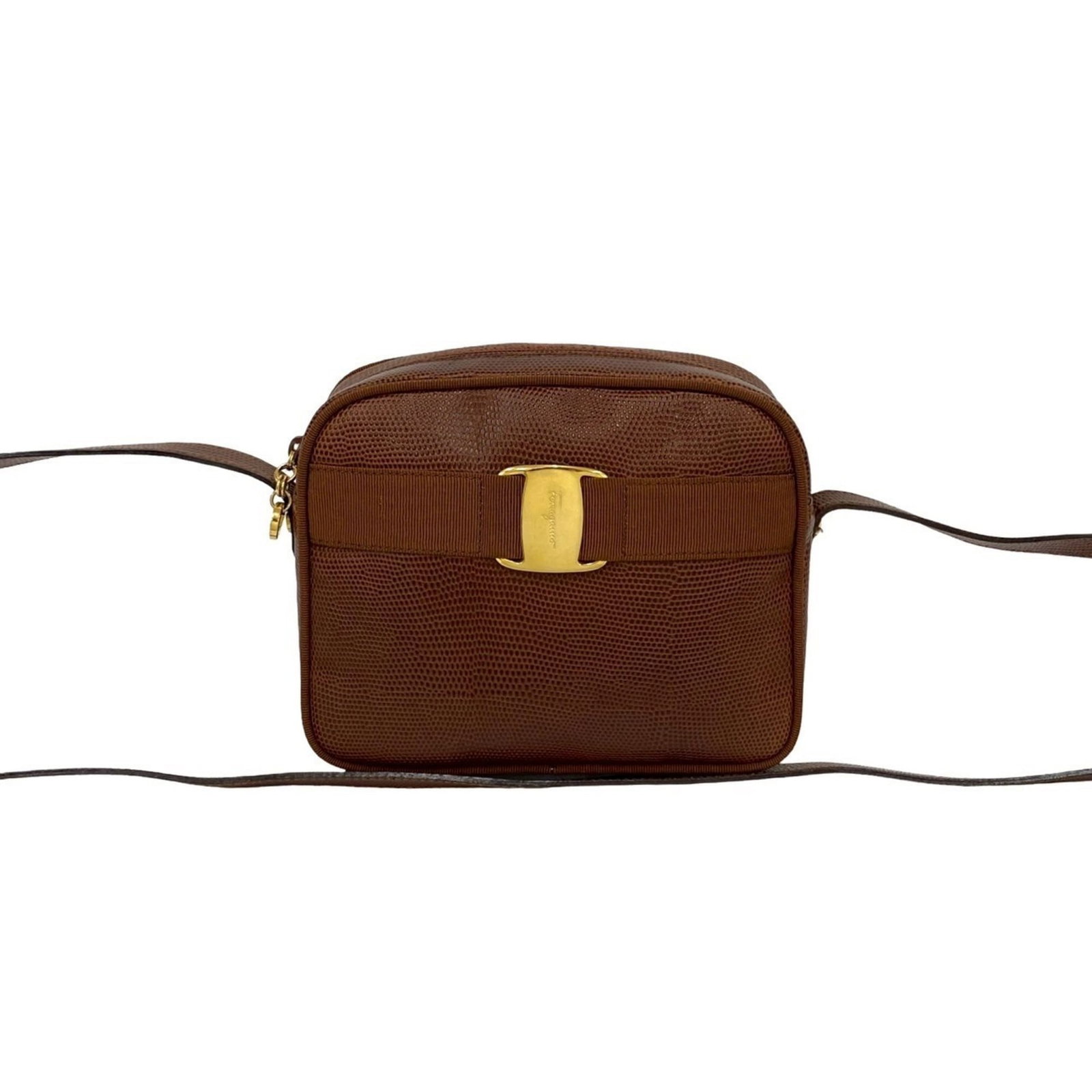 Ferragamo Leather Pochette Salvatore Bag Shoulder: Ferragamo Leather Pochette Salvatore Bag Shoulder Ferragamo's iconic Pochette Salvatore bag features rich, supple leather in a classic brown hue. With clean lines and understated elegance, this