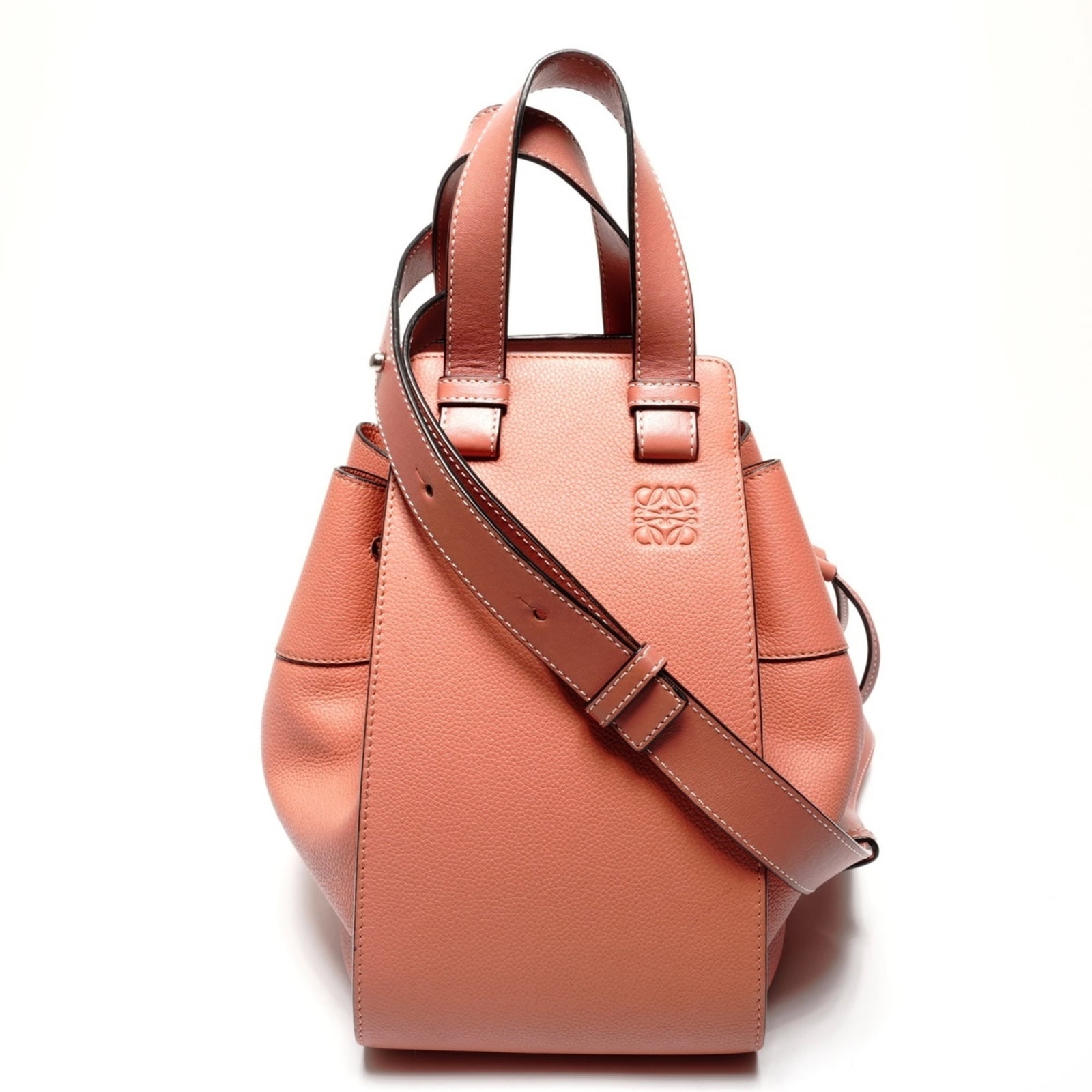 Leather shoulder bag by Loewe: Leather shoulder bag by Loewe Pink leather shoulder bag by Loewe, measuring 26cm x 31cm x 15cm. Features a strap length of 82cm and handle drop of 11cm, making it a stylish accessory for everyday