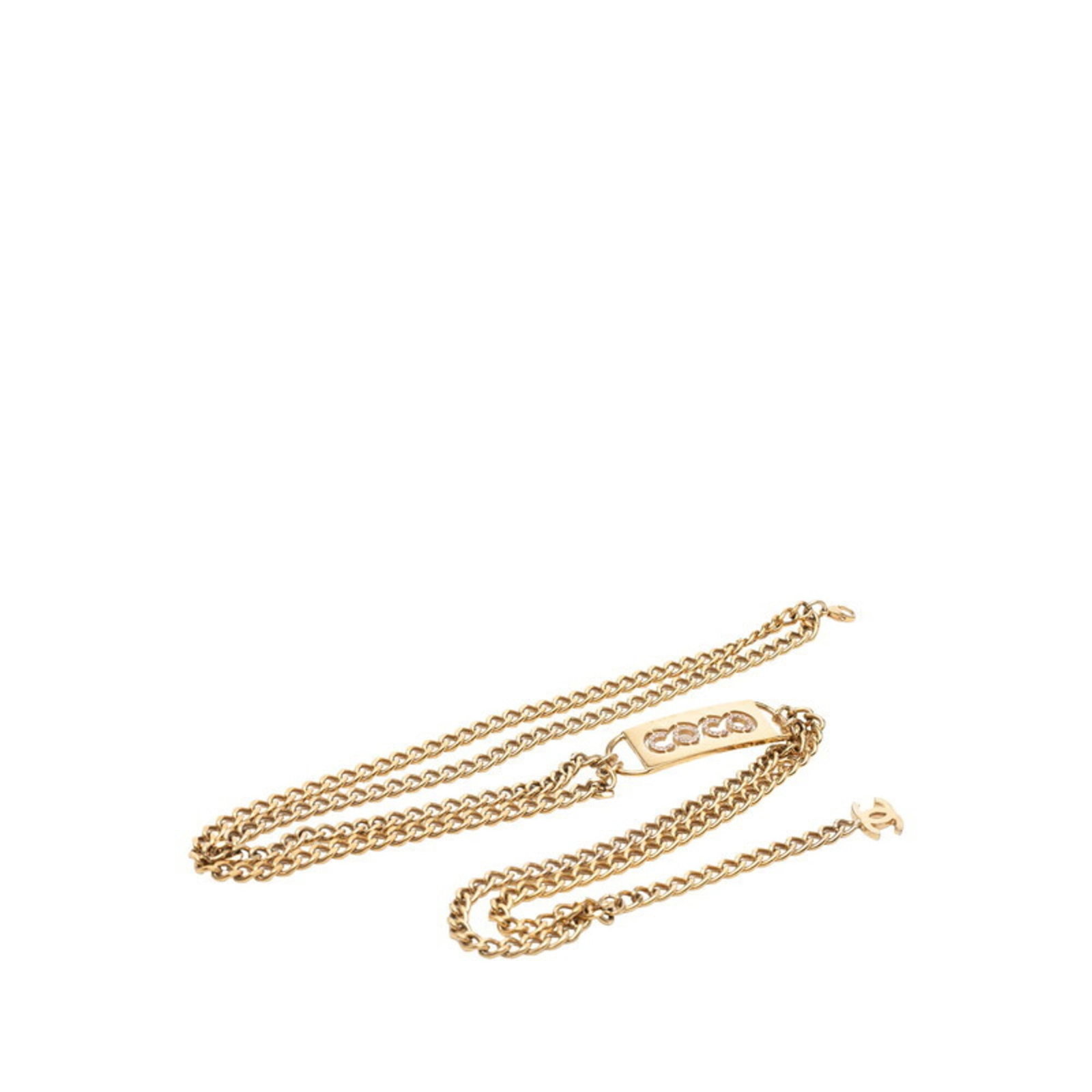 Chain Belt by Chanel: Chain Belt by Chanel Chain belt by Chanel, featuring a gold plated finish and sleek 1.5cm width, adds a touch of sophisticated elegance to any outfit. Its 84cm length provides a versatile fit for
