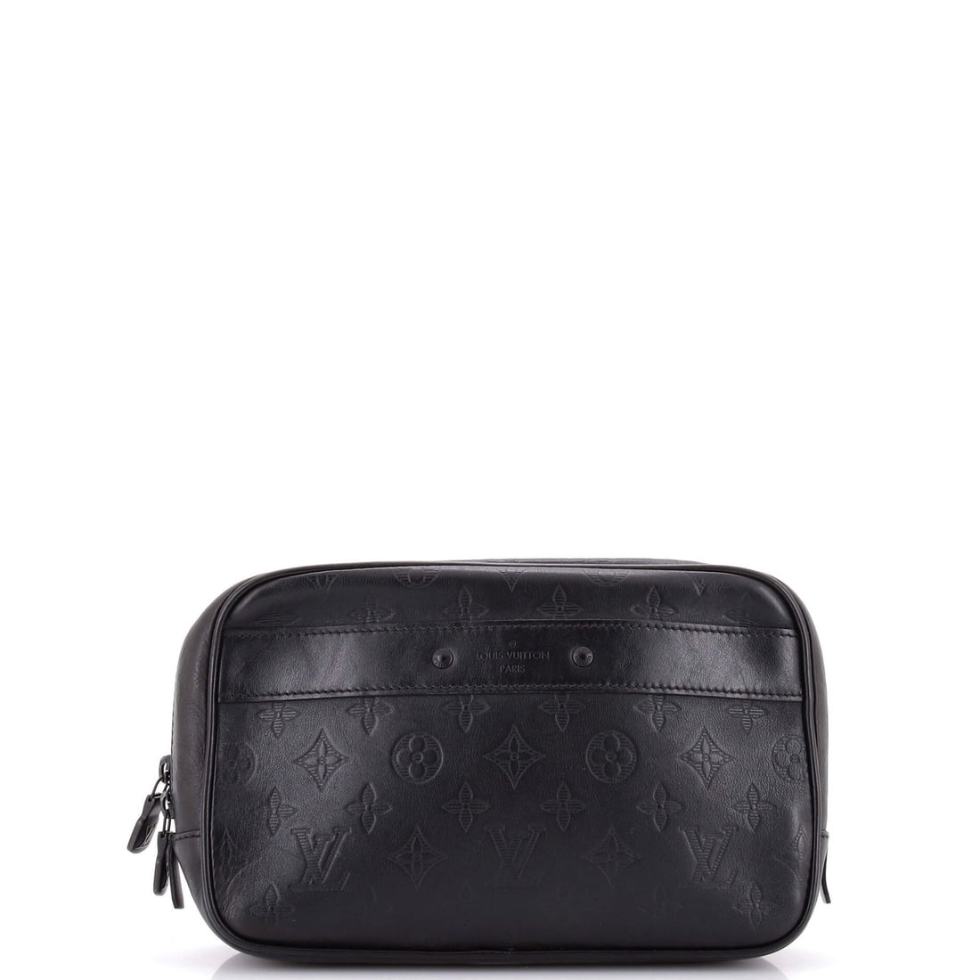 Louis Vuitton Toiletry Pouch Monogram Shadow Leather GM: Louis Vuitton Toiletry Pouch Monogram Shadow Leather GM Black Monogram Shadow Leather Louis Vuitton Toiletry Pouch with Black Interior, Measuring 6.5" x 10" x 3". The exterior features scuffs and inde