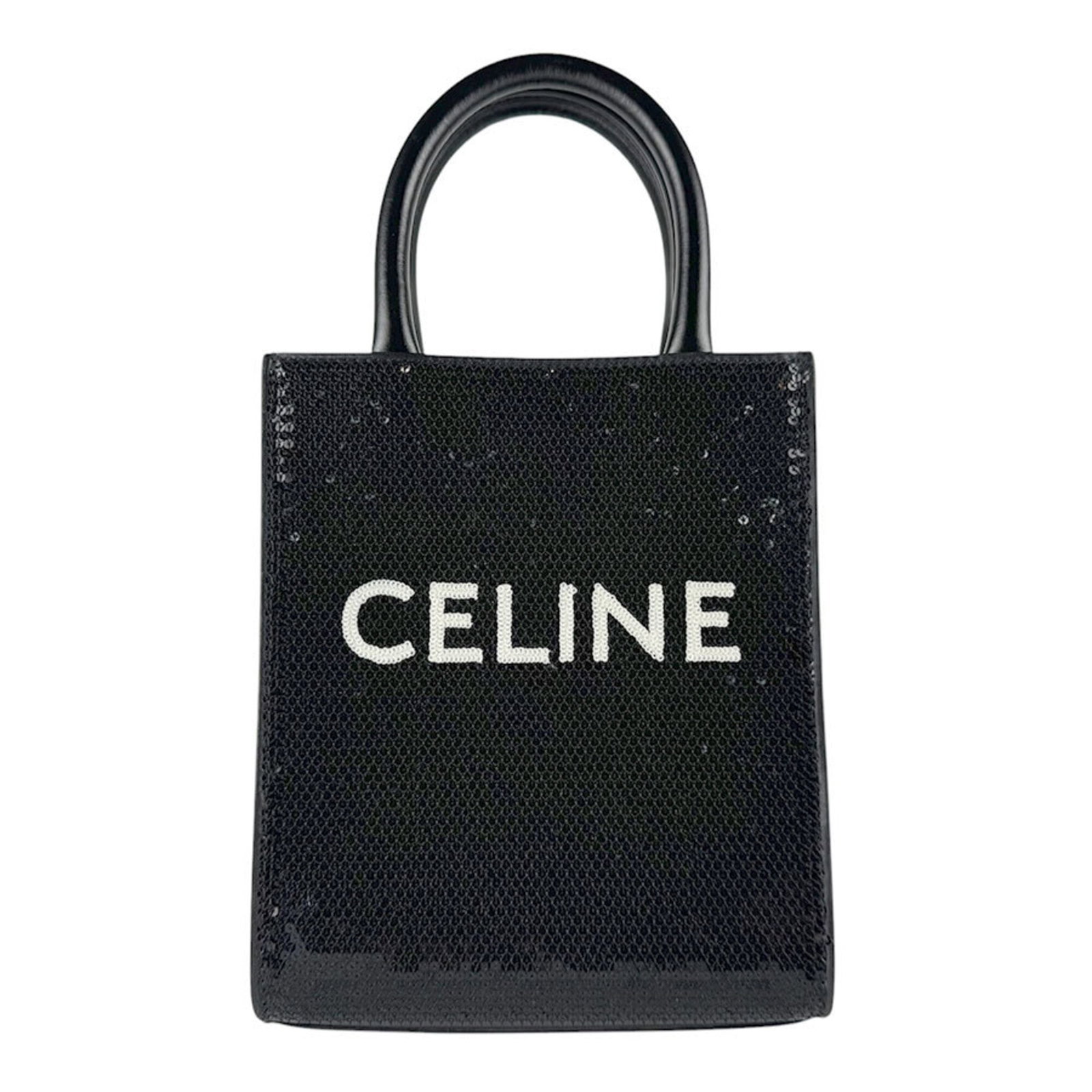 Celine leather bag spangles shoulder: Celine leather bag spangles shoulder Spangles leather bag from Celine, Italy, features black color and a shoulder design. The bag measures 21cm x 17cm x 4cm and has a sleek, minimalist aesthetic. Item