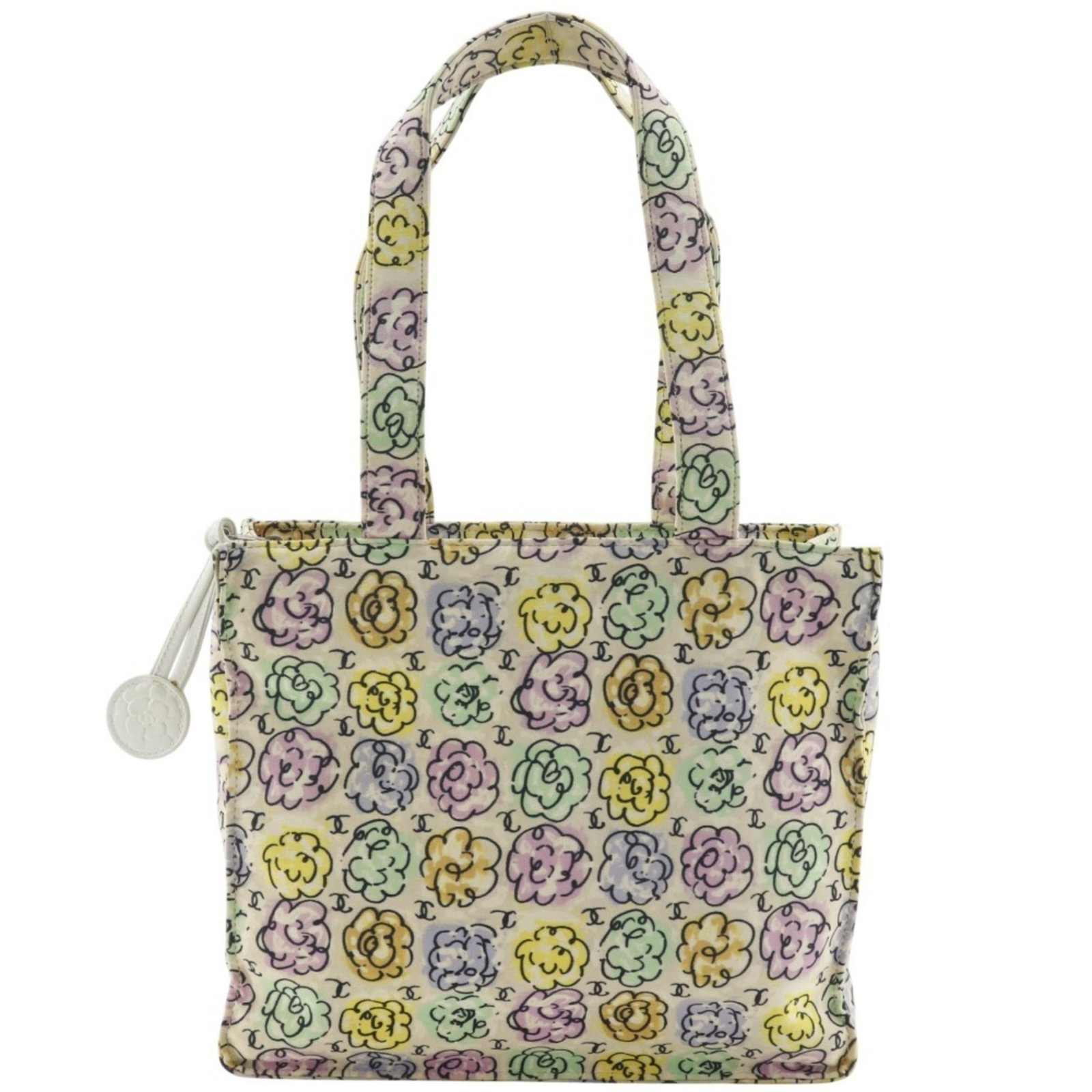 Nylon Chanel Handbag Tote: Nylon Chanel Handbag Tote Nylon Chanel Handbag Tote in Ivory and White. This nylon tote bag features the iconic Chanel design with a size of 21cm x 24cm x 8cm, making it a practical and stylish