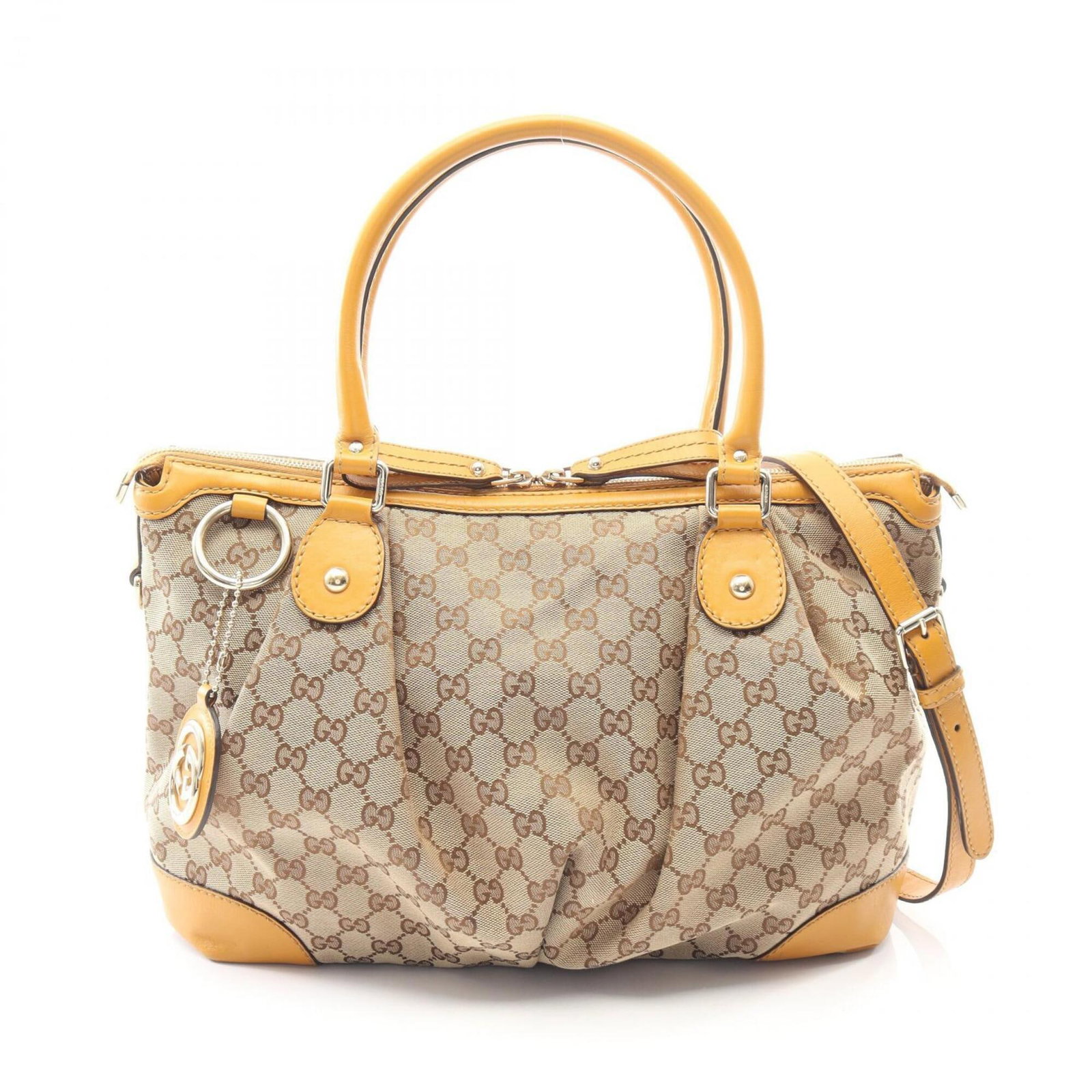 Gucci Handbag Gg Canvas Leather: Gucci Handbag Gg Canvas Leather Gucci's iconic GG canvas leather handbag boasts a timeless design with clean lines and classic proportions. Made from high-quality materials, this beige and brown Beade