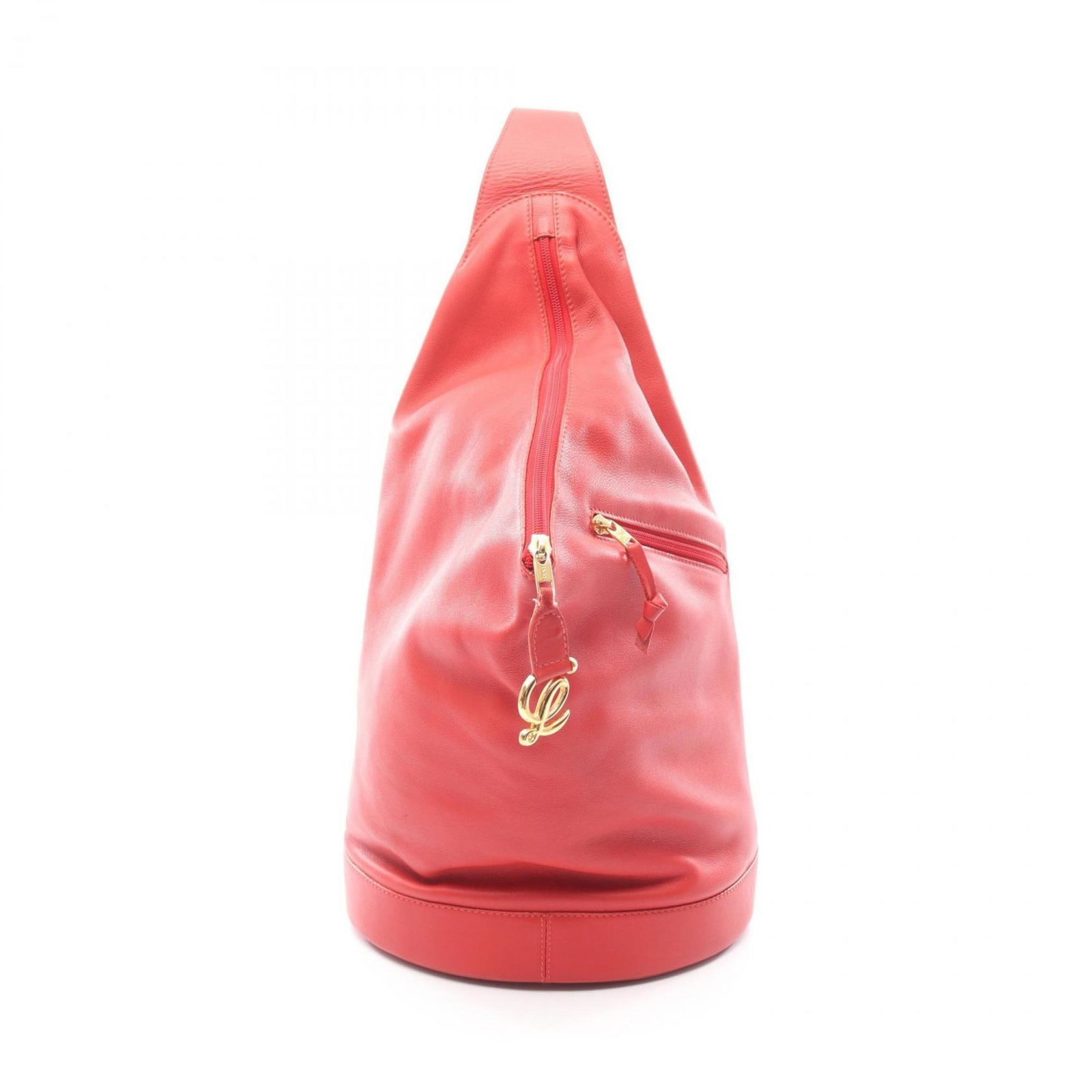 Backpack Handbag Leather Pouch Loewe: Backpack Handbag Leather Pouch Loewe Red leather Loewe backpack handbag pouch, measuring 46cm x 26cm x 13cm. The item's sleek design and vibrant red color make it a stylish accessory. Bears a