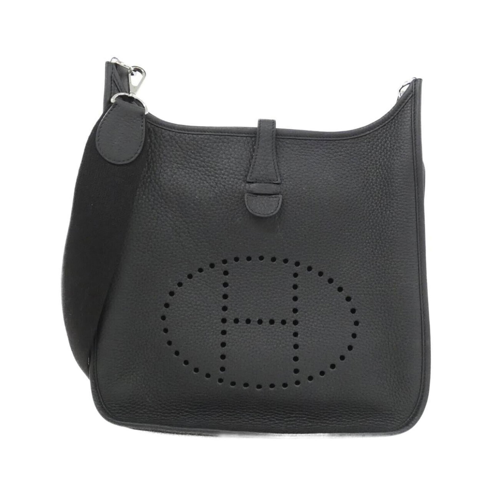 Clemence Taurillon Leather Shoulder Bag Hermes: Clemence Taurillon Leather Shoulder Bag Hermes Taurillon clemence leather provides a rich, dark finish to the black Clemence shoulder bag from Hermes. Measuring 29cm x 28cm x 8cm, this stylish accesso