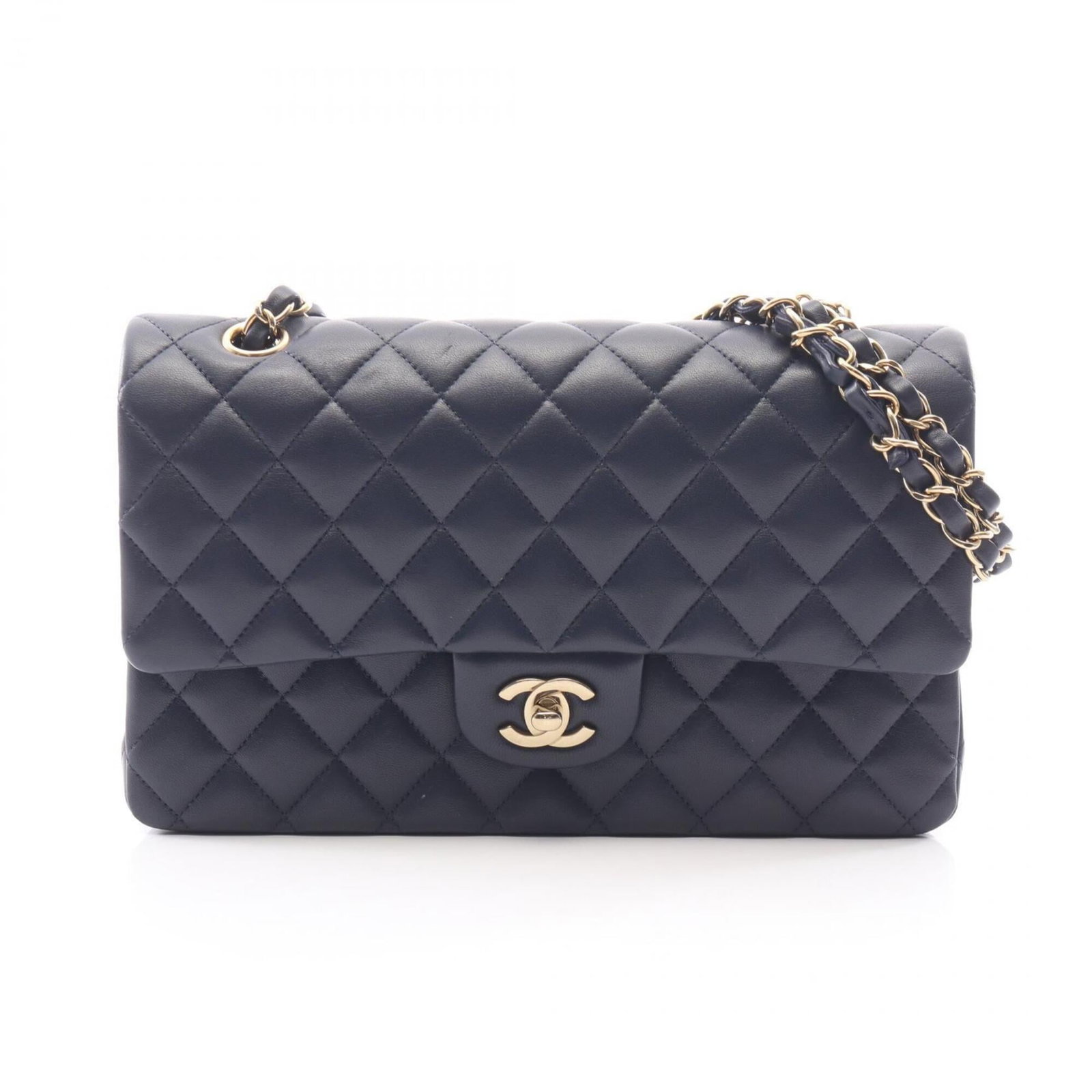Chanel Handbag Shoulder Bag Leather: Chanel Handbag Shoulder Bag Leather Navy lambskin leather, gold hardware, and classic design make this Chanel MPN A01112 shoulder bag a timeless accessory. Measuring 16cm x 25cm x 6.5cm, it's the perf
