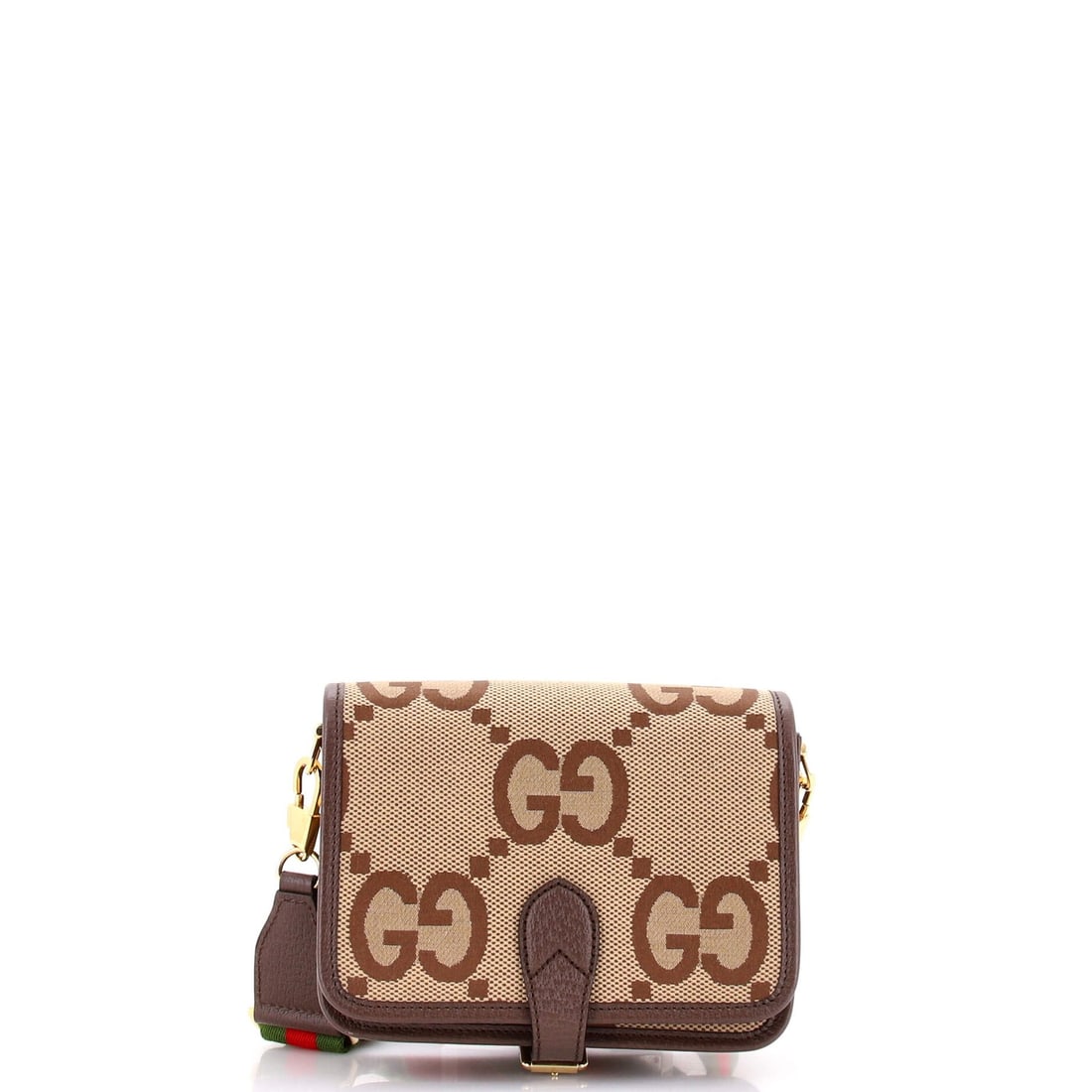 Gucci Buckle Messenger Bag Jumbo GG Canvas Small: Gucci Buckle Messenger Bag Jumbo GG Canvas Small Gucci's iconic Buckle Messenger Bag Jumbo GG Canvas Small is a stylish and practical accessory. This cross-body bag features Gucci's signature brown