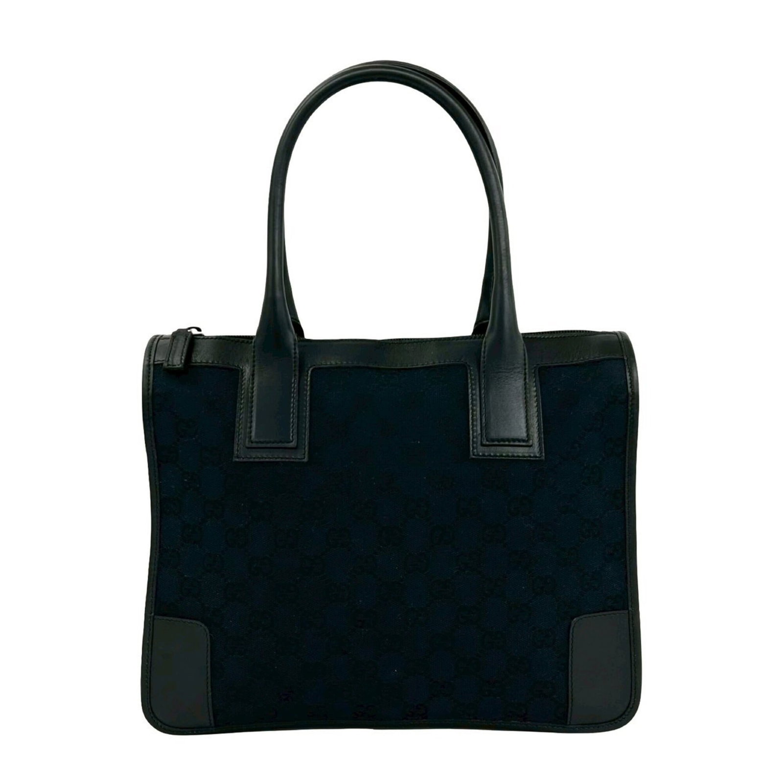 Canvas leather handbag tote bag Gucci: Canvas leather handbag tote bag Gucci Black canvas and leather Gucci tote bag with classic design, perfect for everyday use. Measuring 25.5cm x 30.5cm x 9cm, it offers a spacious interior for carrying