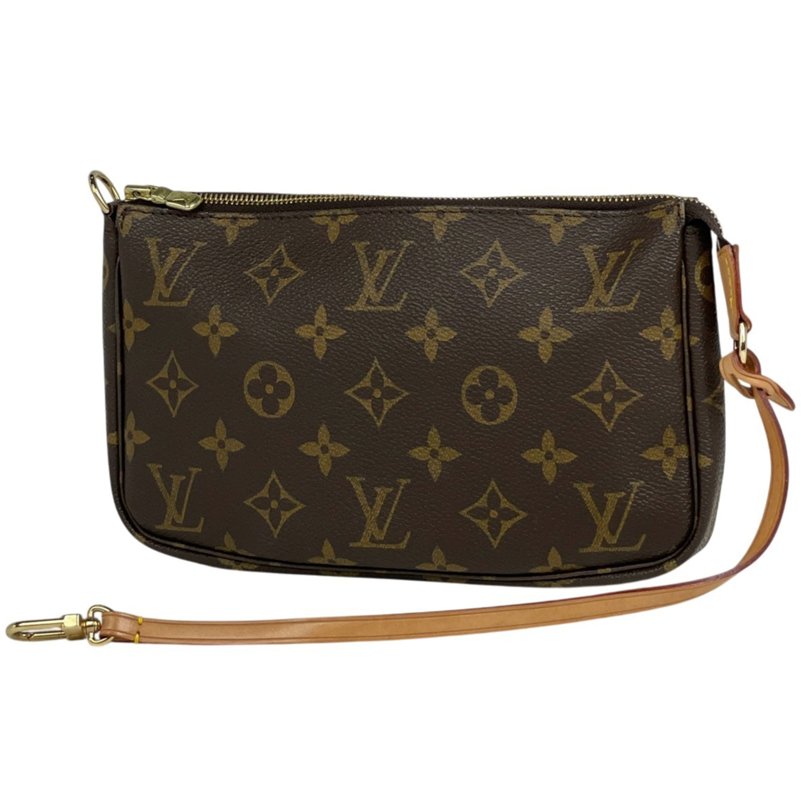 Pochette pouch monogram Louis Vuitton: Pochette pouch monogram Louis Vuitton Monogrammed with iconic Louis Vuitton design, this brown Pochette pouch boasts the signature monogram pattern. The compact size and classic style make it a versat