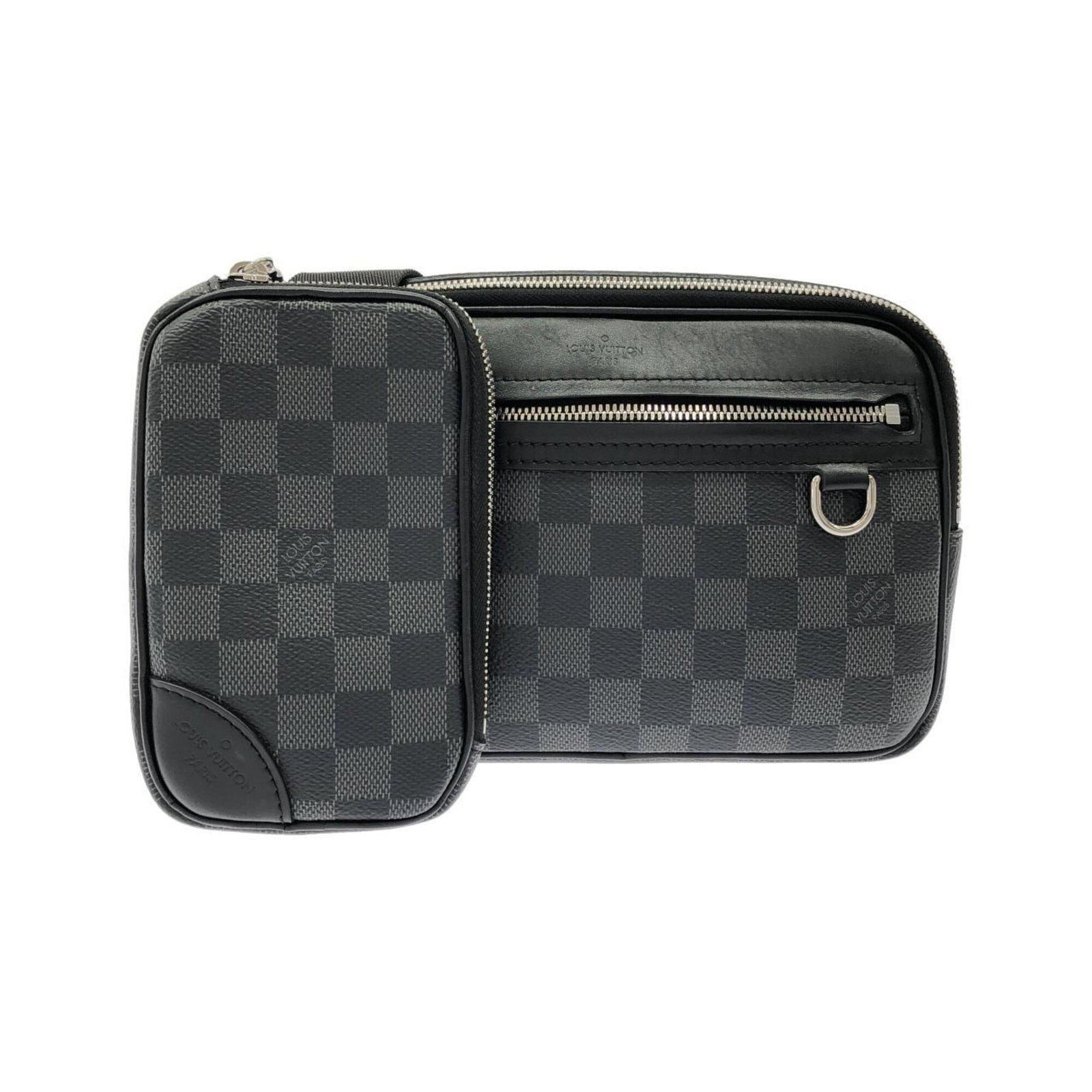Shoulder bag coated canvas by Louis Vuitton: Shoulder bag coated canvas by Louis Vuitton Coated canvas by Louis Vuitton, featuring graphite color and silver hardware, this shoulder bag boasts a sleek design with a compact size. Measuring 16cm x