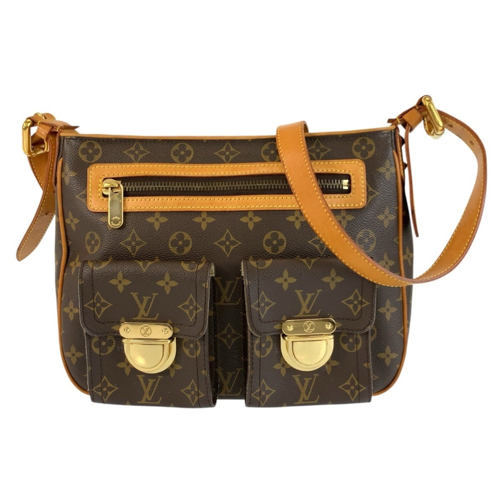 Louis Vuitton Monogram Pochette Shoulder Bag: Louis Vuitton Monogram Pochette Shoulder Bag The Louis Vuitton Monogram Pochette Shoulder Bag features the iconic monogram pattern in rich brown, adding a touch of timeless elegance to any outfit. Mea