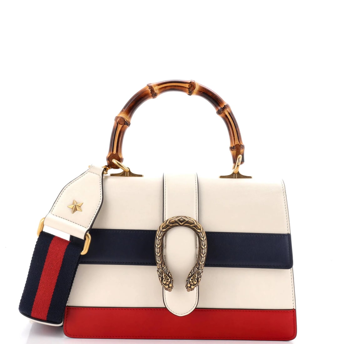 Colorblock Leather Top Medium Bag Dionysus Bamboo Gucci: Colorblock Leather Top Medium Bag Dionysus Bamboo Gucci Colorblock Leather Top Handle Bag with Neutral Exterior and Interior. This Medium Dionysus Bamboo Gucci bag features a unique colorblock