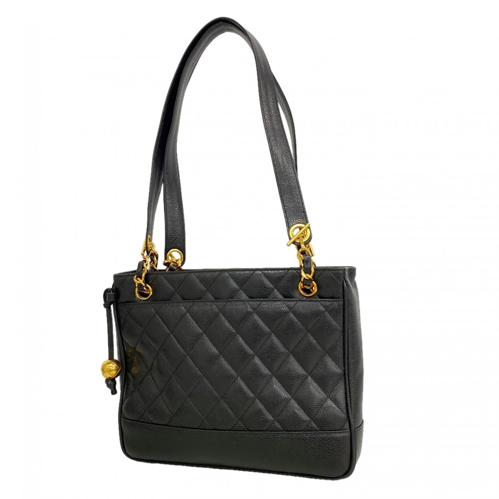 Calfskin Grained Chanel Bag: Calfskin Grained Chanel Bag Calfskin Grained Chanel Bag in Black.The bag boasts a classic design with a timeless black color and gold hardware, adding a touch of sophistication to any outfit. Made