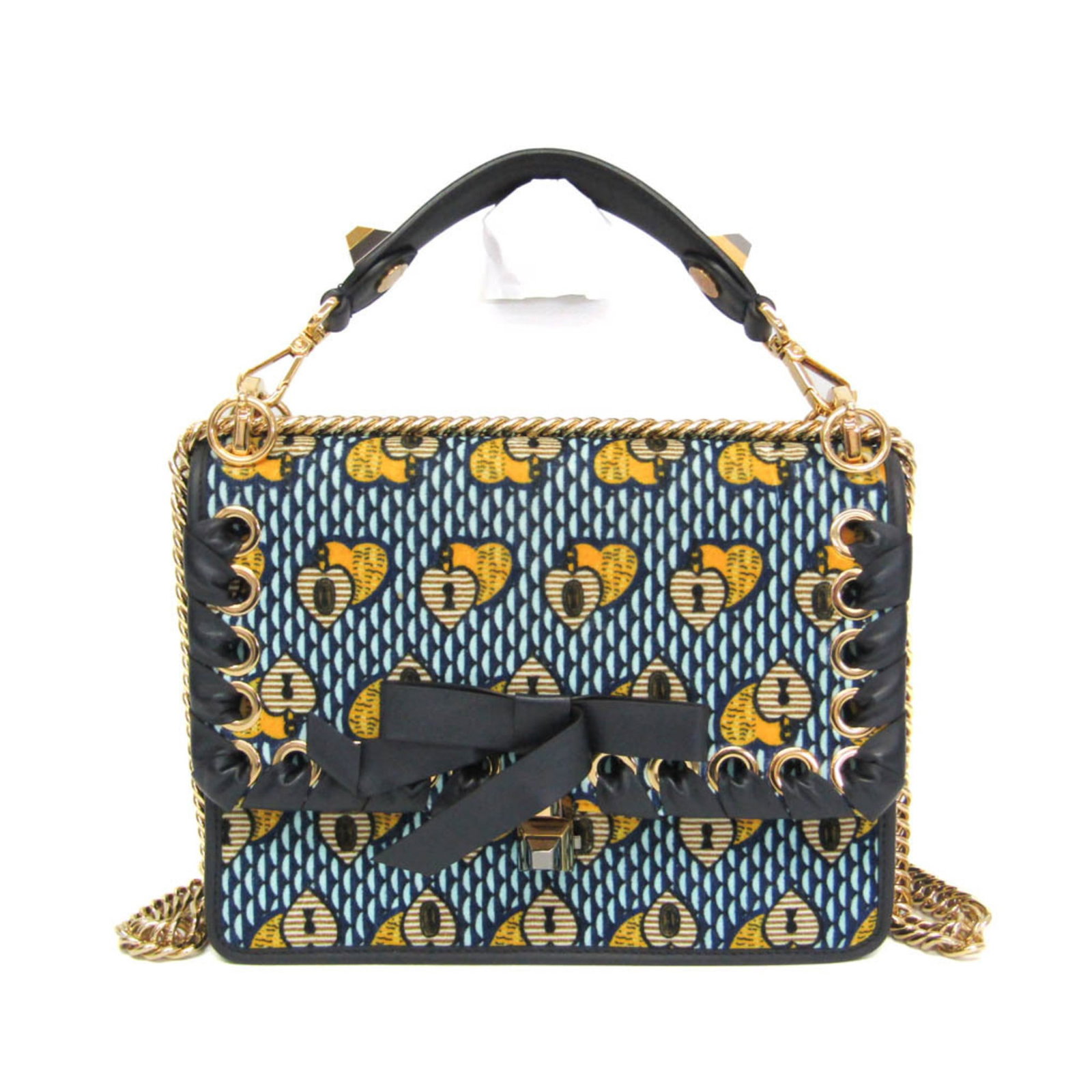 Fendi Handbag Shoulder Bag Velvet Leather: Fendi Handbag Shoulder Bag Velvet Leather Fendi's KAN I shoulder bag boasts a striking velvet leather exterior in light blue, navy, and yellow hues. With its spacious open pocket and adjustable