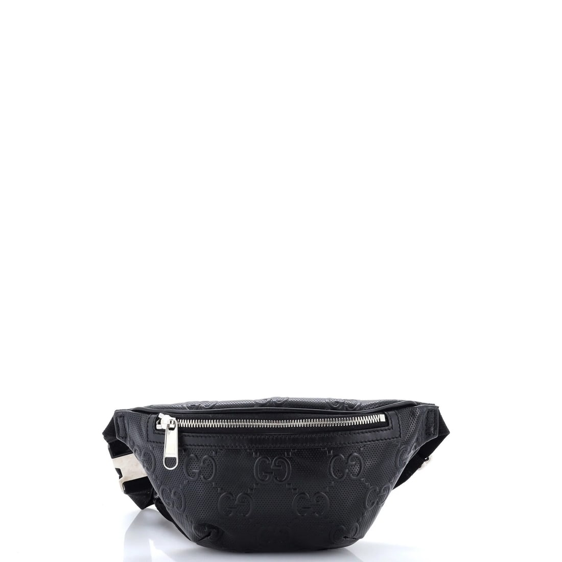 Gucci Small Leather Belt Embossed Bag Perforated GG: Gucci Small Leather Belt Embossed Bag Perforated GG Small Leather Bag with Gucci GG Embossing. This black leather belt bag features the iconic Gucci GG embossed perforated design, adding a touch of