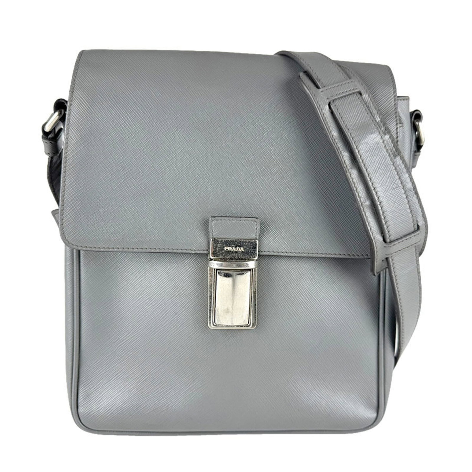 Shoulder Bag Leather by Prada: Shoulder Bag Leather by Prada Gray leather shoulder bag by Prada, measuring 25cm x 20cm x 8cm. Crafted from high-quality leather, this stylish accessory features a sleek design and compact size