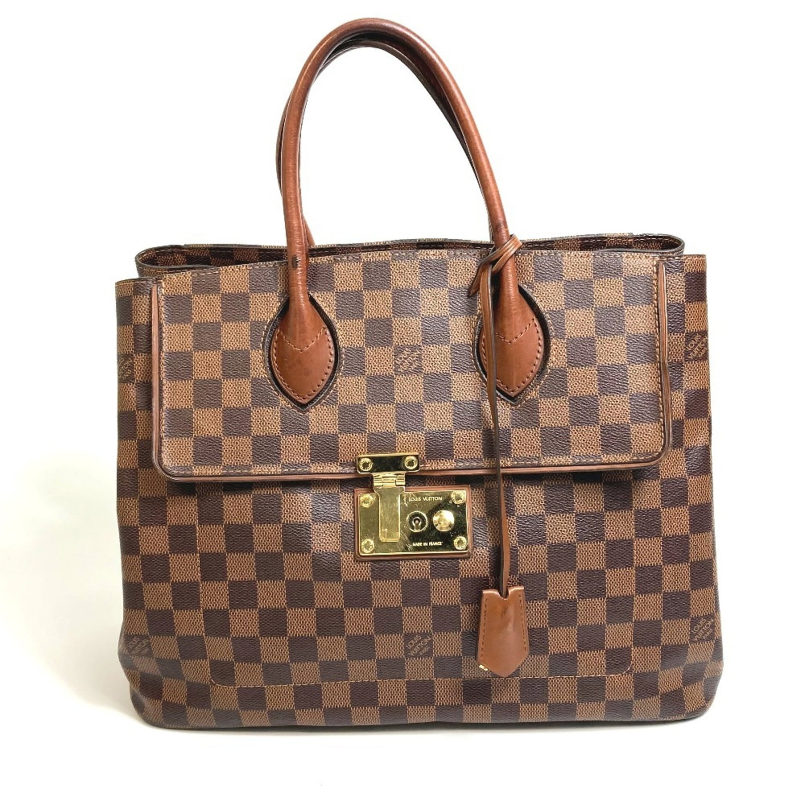 Damier Canvas Handbag Vuitton Louis Tote: Damier Canvas Handbag Vuitton Louis Tote Damier Canvas Handbag Vuitton Louis Tote, made from high-quality Damier canvas, features a classic design with a brown color. The bag comes with a clochette