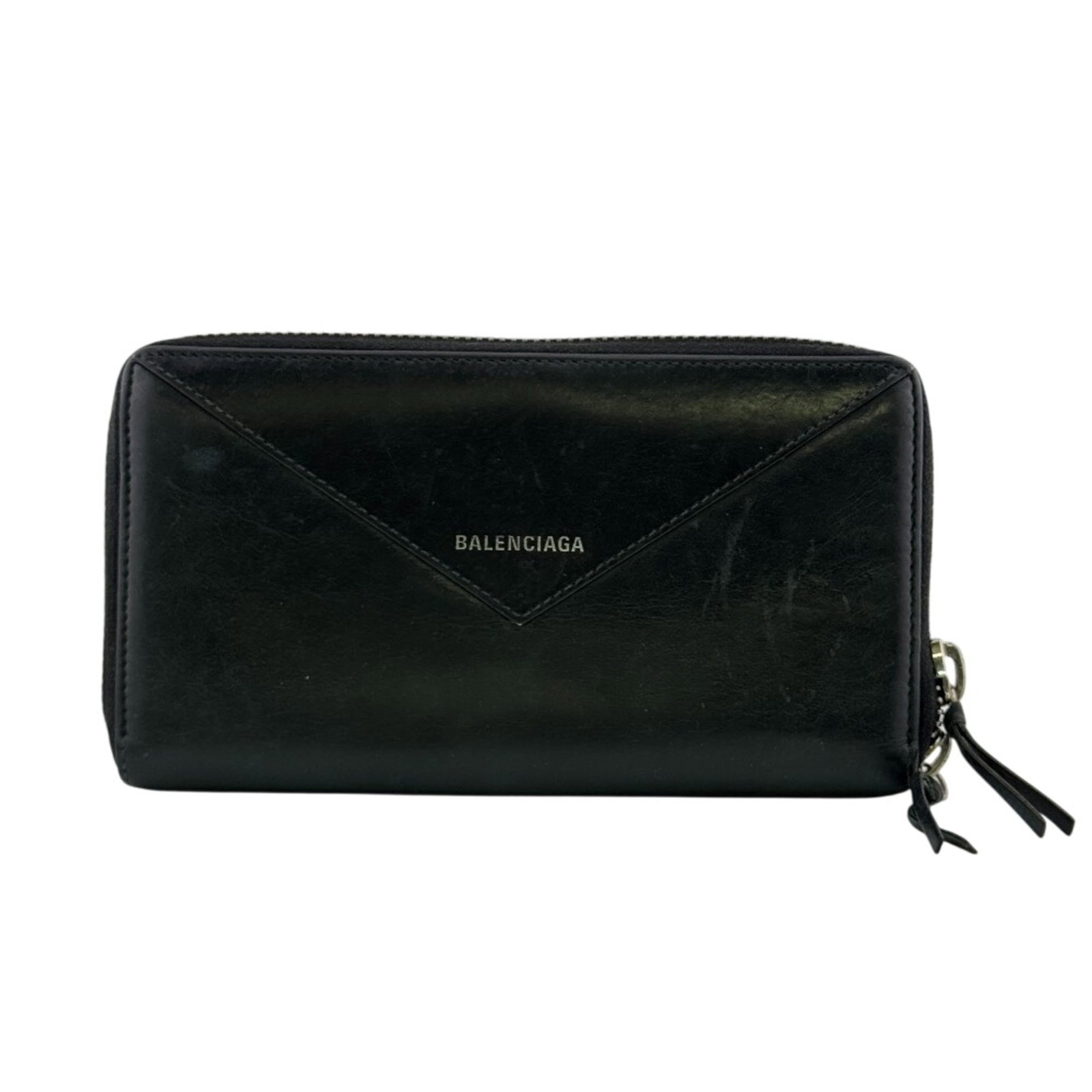 Balenciaga Long Wallet (Bi-Fold) Leather: Balenciaga Long Wallet (Bi-Fold) Leather Balenciaga's bi-fold leather wallet features a sleek black design with clean lines and a compact size, making it easy to carry essentials. The long wallet