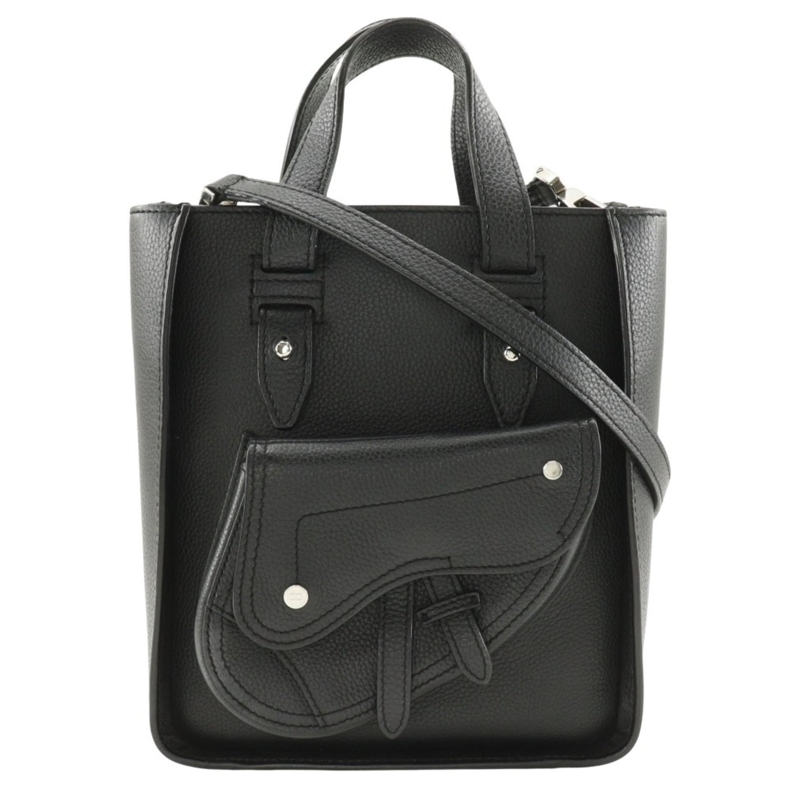 Christian Dior Handbag Leather Tote Bag Shoulder: Christian Dior Handbag Leather Tote Bag Shoulder Black Calfskin Leather Tote Bag from Christian Dior, featuring a sleek design with a magnet closure and outer pocket. This stylish shoulder bag measure