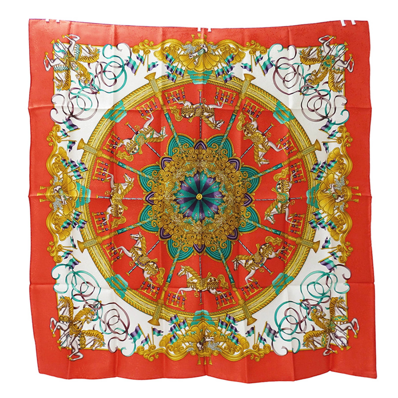 Hermes Silk Scarf: Hermes Silk Scarf Orange and Red Silk Scarf from Hermes. Made from high-quality silk, this scarf measures 88.5cm x 88.5cm in size. A vibrant orange and red color combination adds a pop of color to
