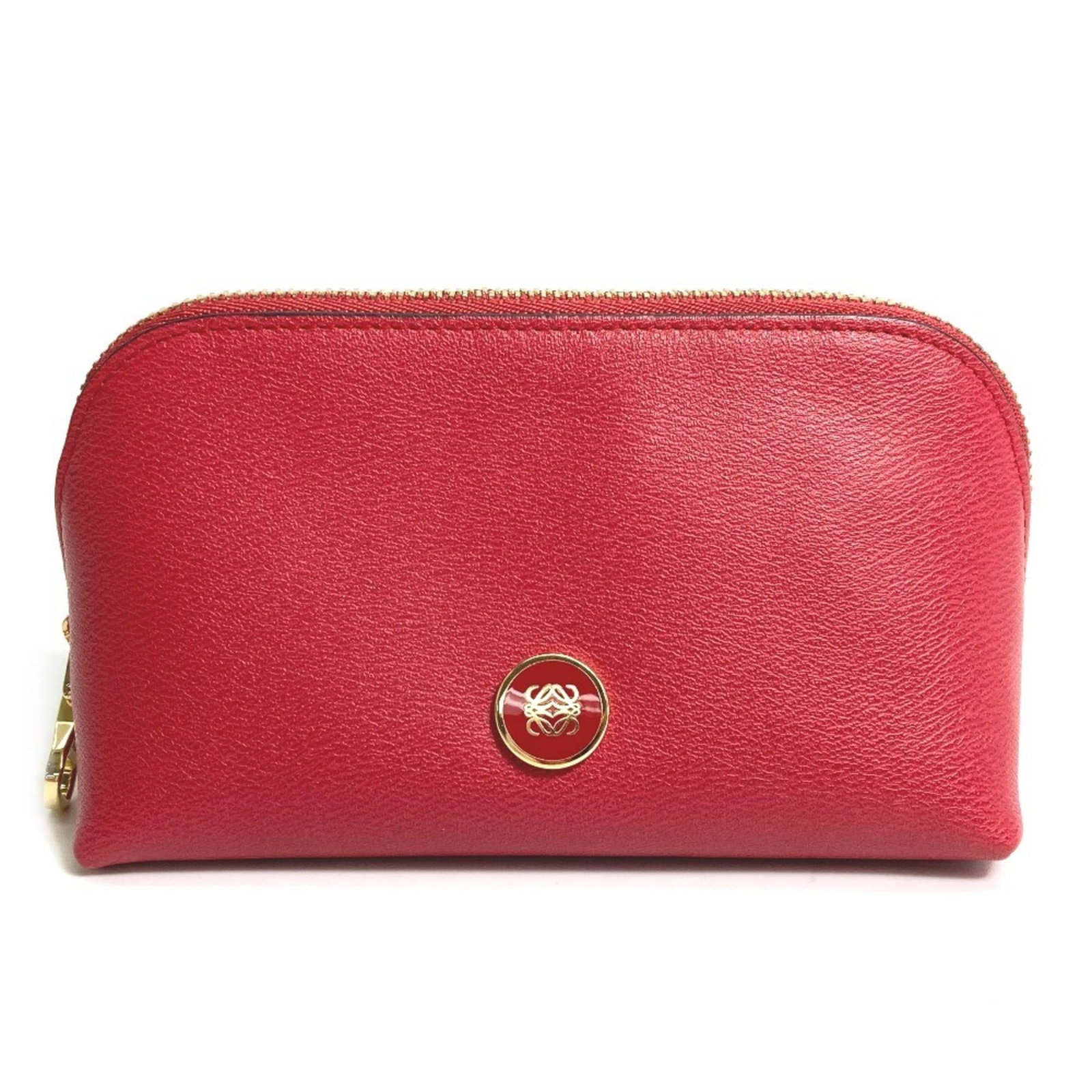 Pouch Leather Loewe: Pouch Leather Loewe Red Pouch Leather Loewe. Made from genuine leather, this pouch features a striking red color and measures approximately 13cm wide, 8cm high, and 6.5cm deep. The item bears a