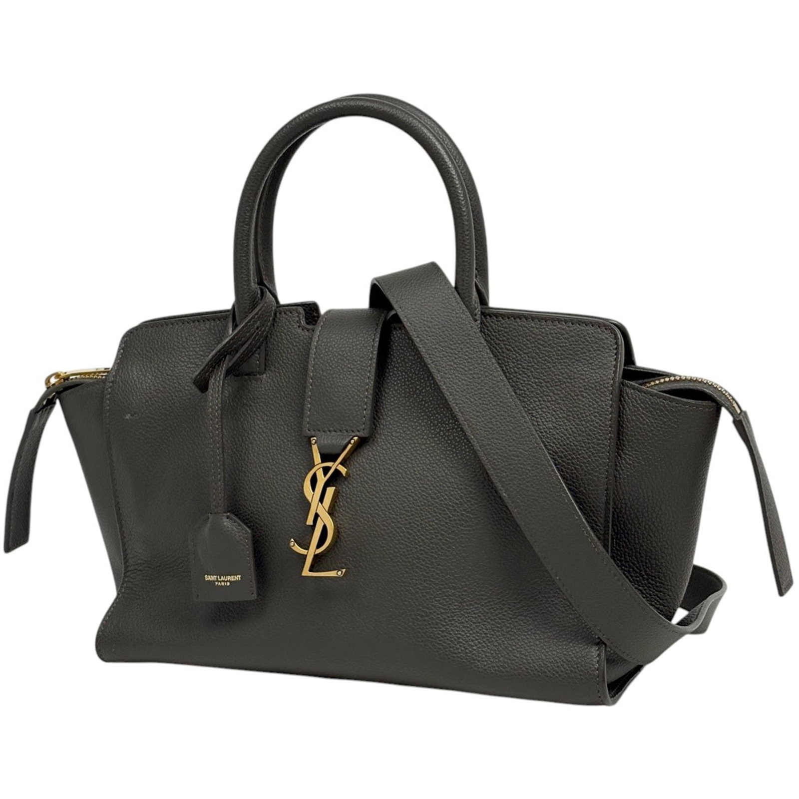 Yves Saint Laurent Handbag Leather: Yves Saint Laurent Handbag Leather Gray Yves Saint Laurent Downtown Handbag with Open Pocket. Made from high-quality leather, this classic handbag features a timeless design and practical open pocket
