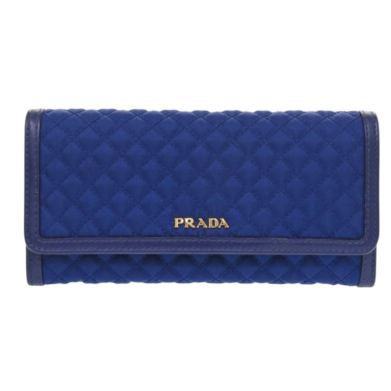Prada Long Wallet (Bi-Fold) Nylon Leather: Prada Long Wallet (Bi-Fold) Nylon Leather Nylon and leather blend in this sleek, blue Prada long wallet (bi-fold), measuring 9cm x 19cm x 2cm. The item comes with a box for storage, providing a conven
