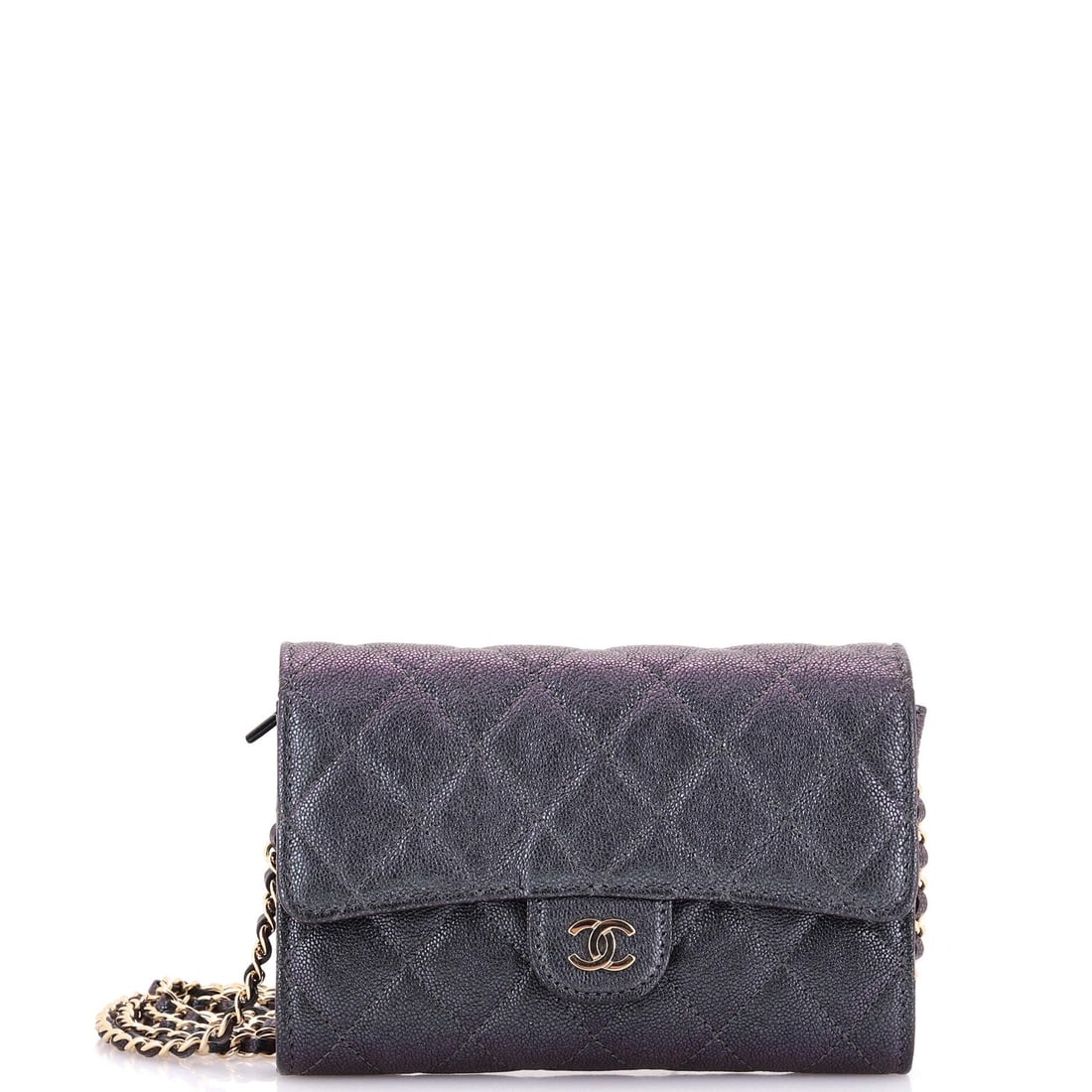 Chanel Mini Caviar Crossbody Classic Wallet Quilted Flap: Chanel Mini Caviar Crossbody Classic Wallet Quilted Flap The Chanel Mini Caviar Crossbody Classic Wallet Quilted Flap in black leather boasts a sleek, compact design with a quilted caviar pattern. Thi