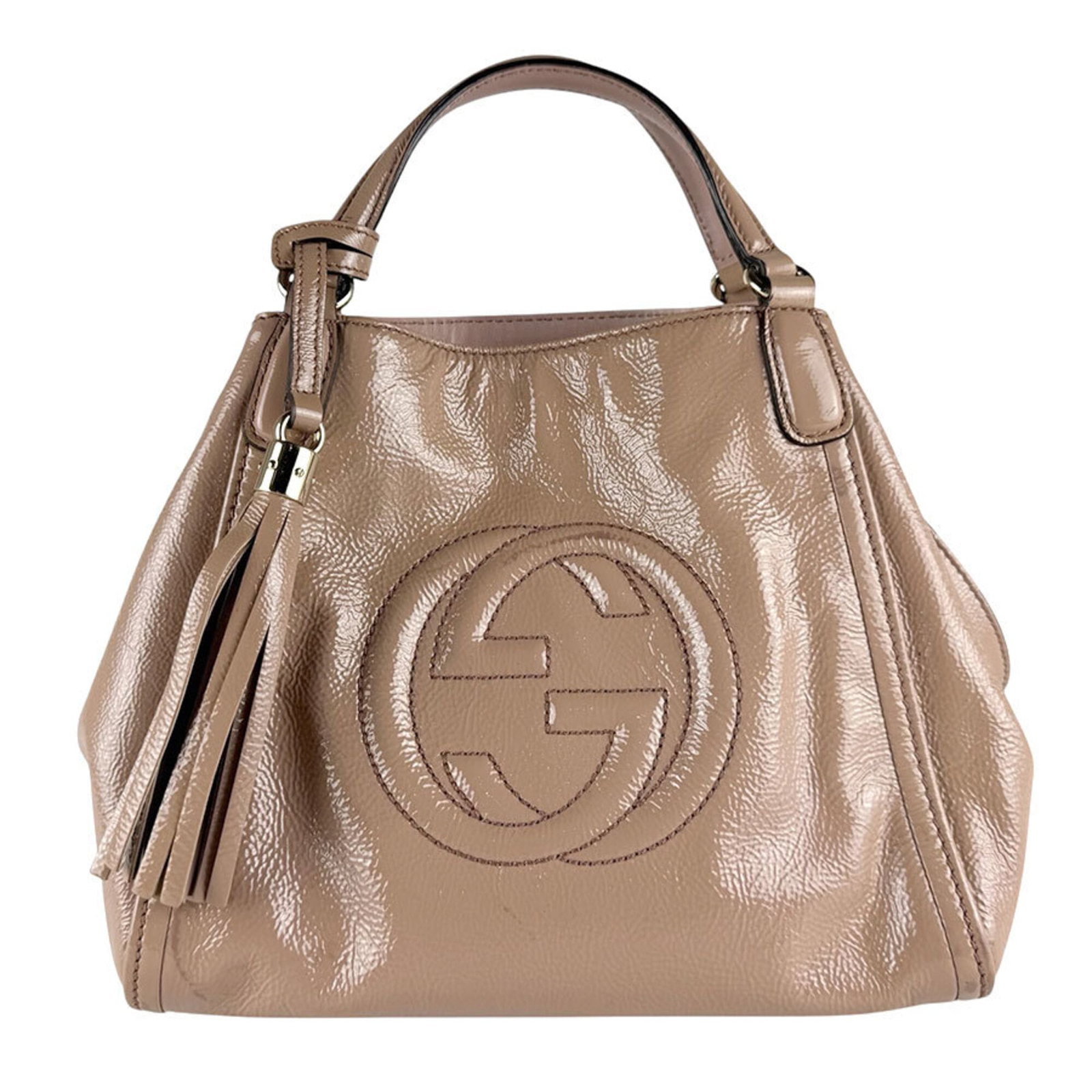 Patent leather handbag shoulder bag Gucci: Patent leather handbag shoulder bag Gucci Patent leather Gucci shoulder bag in pink beige, featuring a classic design with its signature bold style. Made from high-quality patent leather, this