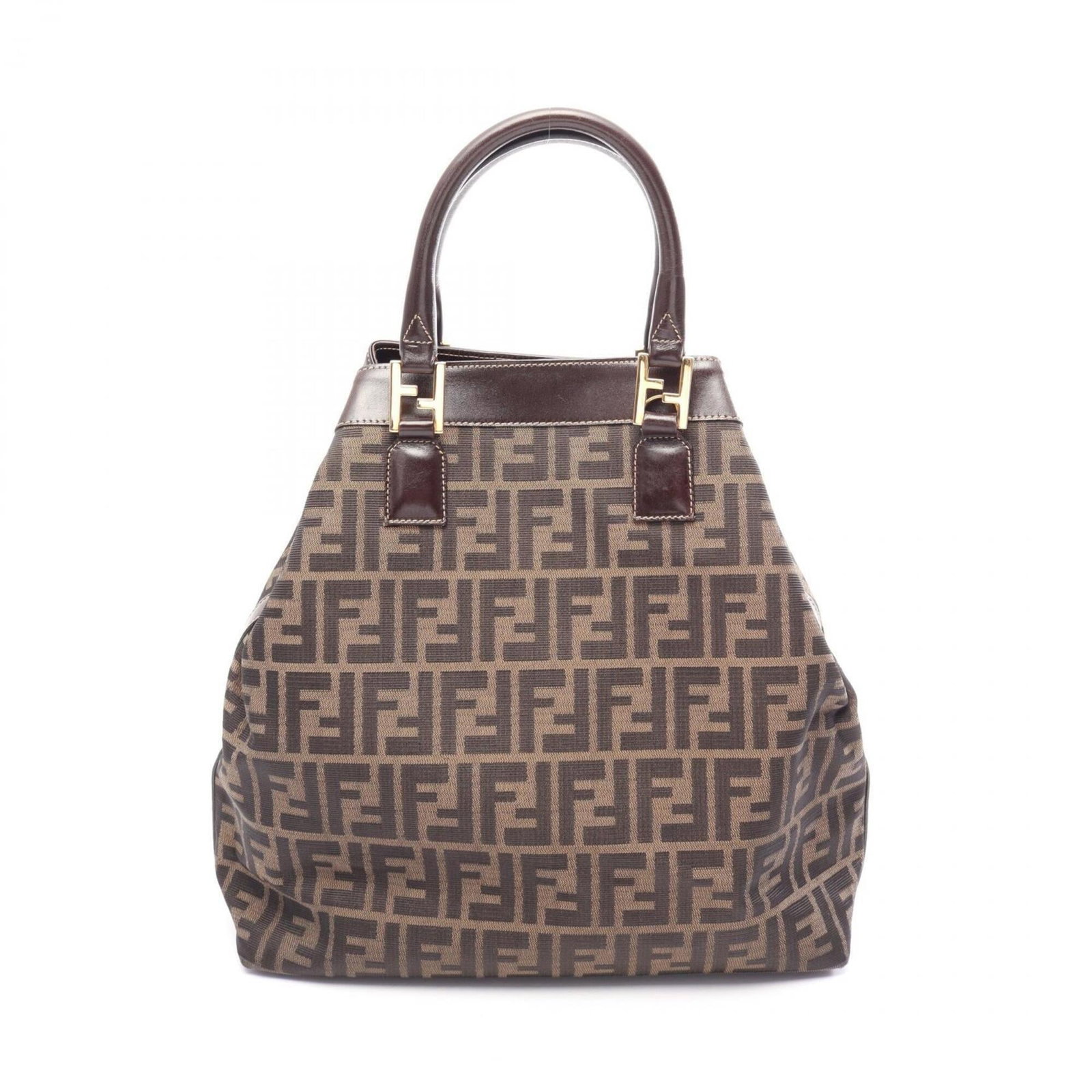 Canvas leather bag tote by Fendi: Canvas leather bag tote by Fendi Canvas leather bag tote by Fendi, featuring a striking black and brown color combination. This stylish tote measures 34cm x 32cm x 11.5cm, making it the perfect size