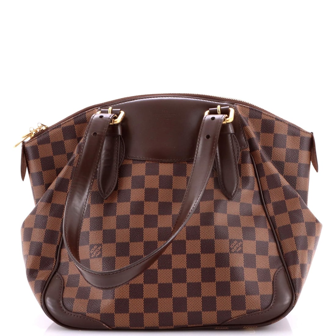 Damier PM Louis Vuitton Verona Handbag: Damier PM Louis Vuitton Verona Handbag Brown Damier PM Louis Vuitton Verona Handbag with canvas coated exterior, measuring 8" high, 12" wide, and 6" deep. Features a gold-toned hardware and interior