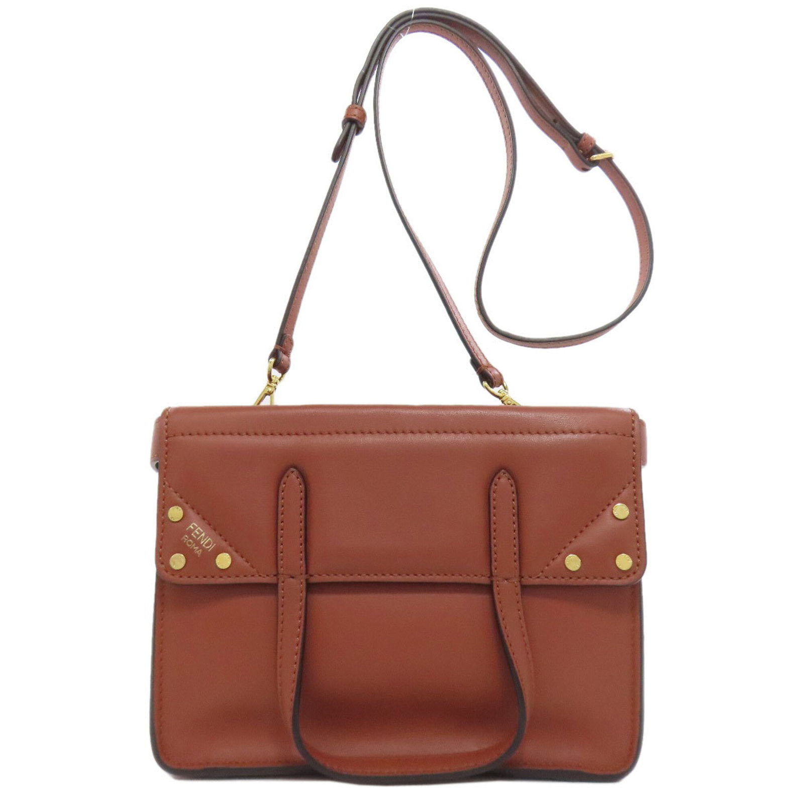 Shoulder Bag Fendi Leather: Shoulder Bag Fendi Leather Fendi leather craftsmanship shines in this elegant shoulder bag, featuring rich brown calfskin and adjustable straps for a customizable fit. The bag's sleek design and premi