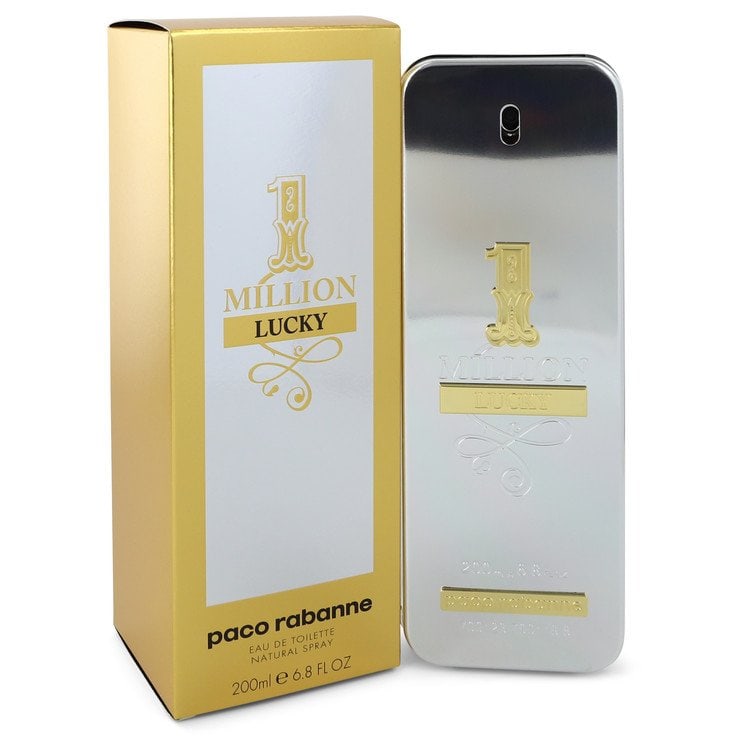 1 Million Lucky by Paco Rabanne Eau De Toilette Spray 6.8 oz: 1 Million Lucky by Paco Rabanne Eau De Toilette Spray 6.8 oz 1 Million Lucky by Paco Rabanne Eau De Toilette Spray offers a unique blend of fruitiness and earthiness, featuring sweet plum, bold ozone,