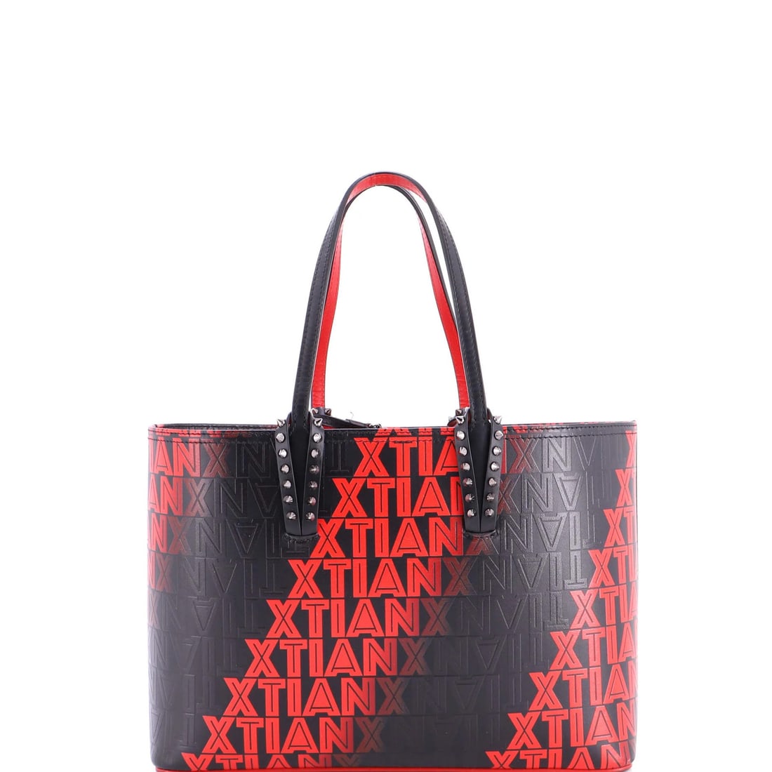 Small printed leather tote by Christian Louboutin East West Cabata: Small printed leather tote by Christian Louboutin East West Cabata Small Christian Louboutin East West Cabata tote in printed leather, featuring bold red accents and sleek black details. The small siz