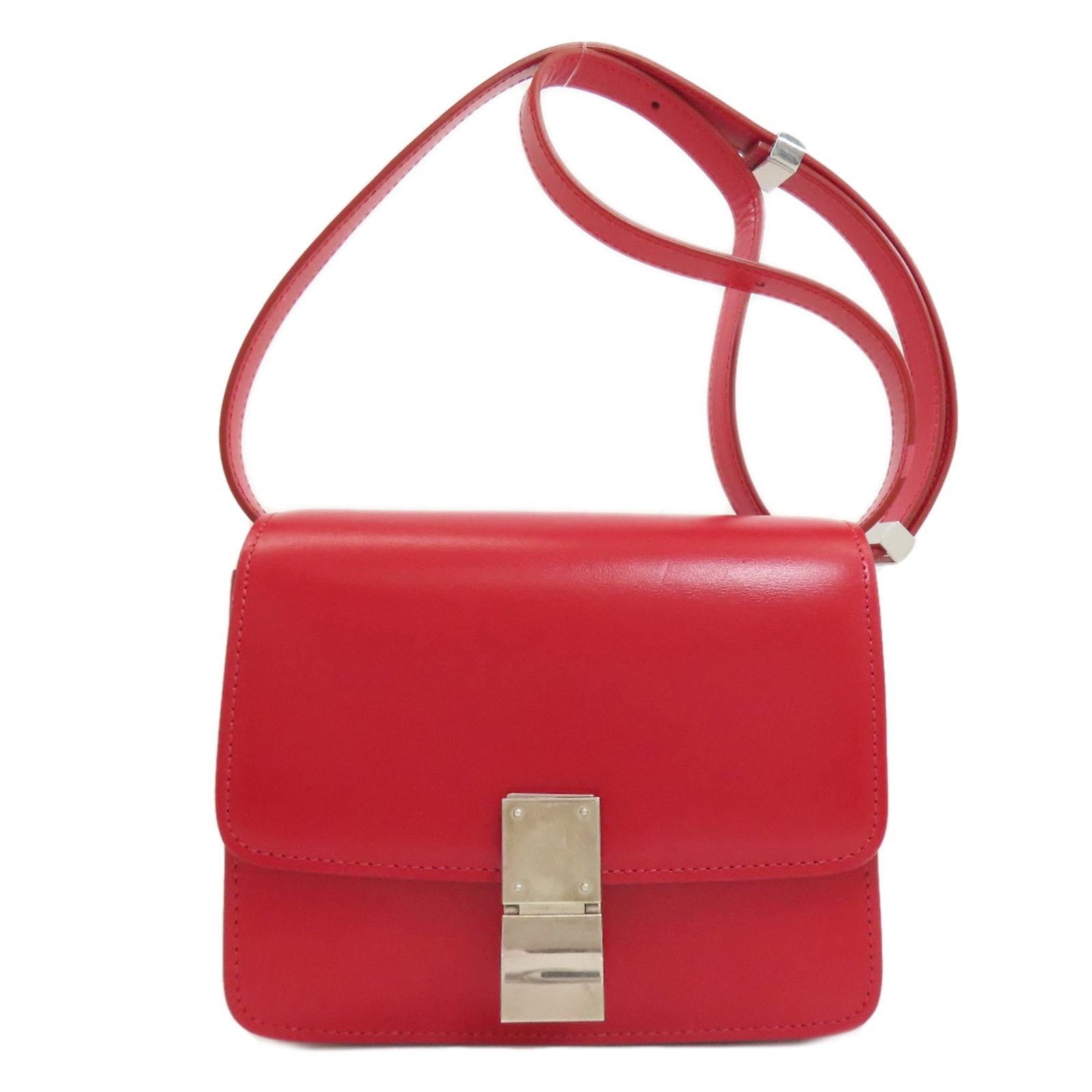 Celine bag leather: Celine bag leather Red Calfskin Leather Shoulder Bag. Made from high-quality leather, this bag features a striking red color and measures 13.5cm x 16.5cm x 7cm in size. The simple design showcases