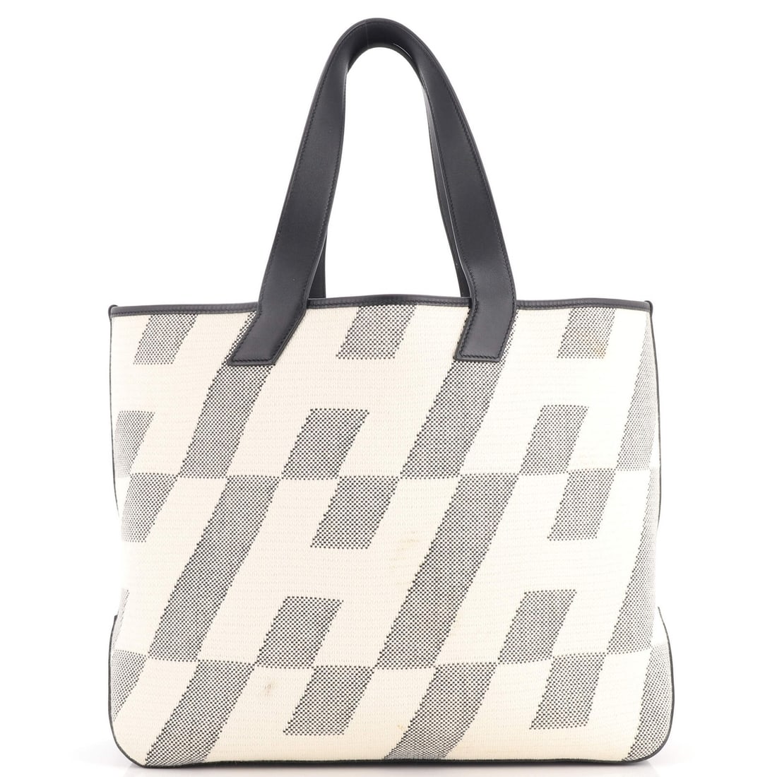 Hermes Cabas H en Biais Tote Canvas with Leather 40: Hermes Cabas H en Biais Tote Canvas with Leather 40 Black canvas and leather Cabas H en Biais tote with a classic design, measuring 40. The exterior features light glitter, scuffs, edge wear, discolor