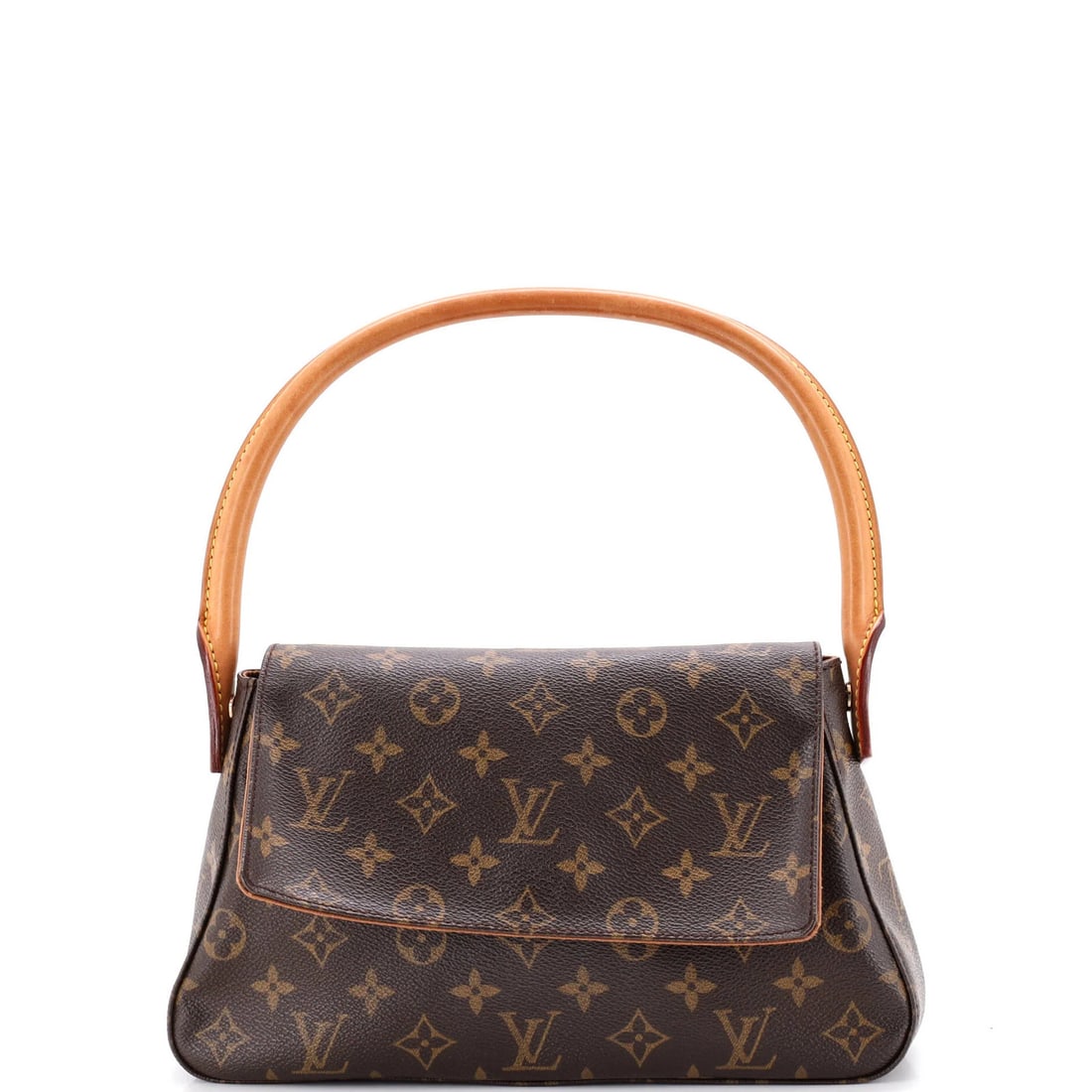 Vuitton Monogram Handbag Mini Canvas Louis: Vuitton Monogram Handbag Mini Canvas Louis Mini canvas Louis Vuitton handbag with iconic monogram pattern, featuring brown exterior and gold hardware. This compact, looping design boasts a classic
