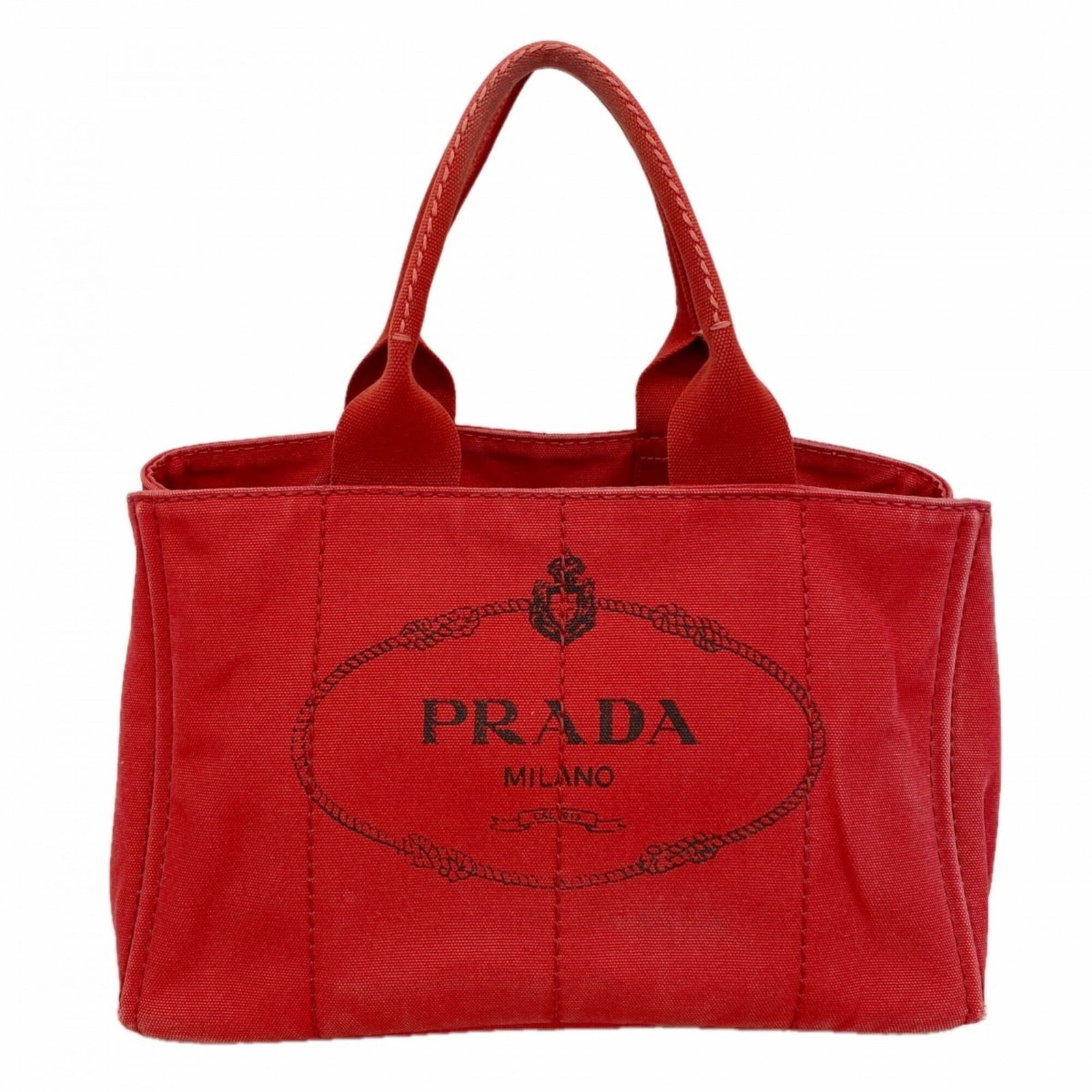 Tote bag canvas by Prada: Tote bag canvas by Prada Prada's iconic tote bag canvas features a striking red color and elegant gold hardware, making it a timeless accessory for women. Measuring 22cm x 33cm x 21.5cm, the bag