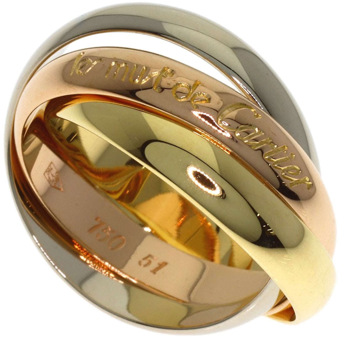 Yellow Gold Pink Gold K18 Trinity Cartier Ring #51: Yellow Gold Pink Gold K18 Trinity Cartier Ring #51 K18 Yellow Gold Pink Gold Trinity Cartier Ring #51 boasts its unique blend of K18 yellow and pink gold, creating a striking visual effect. This